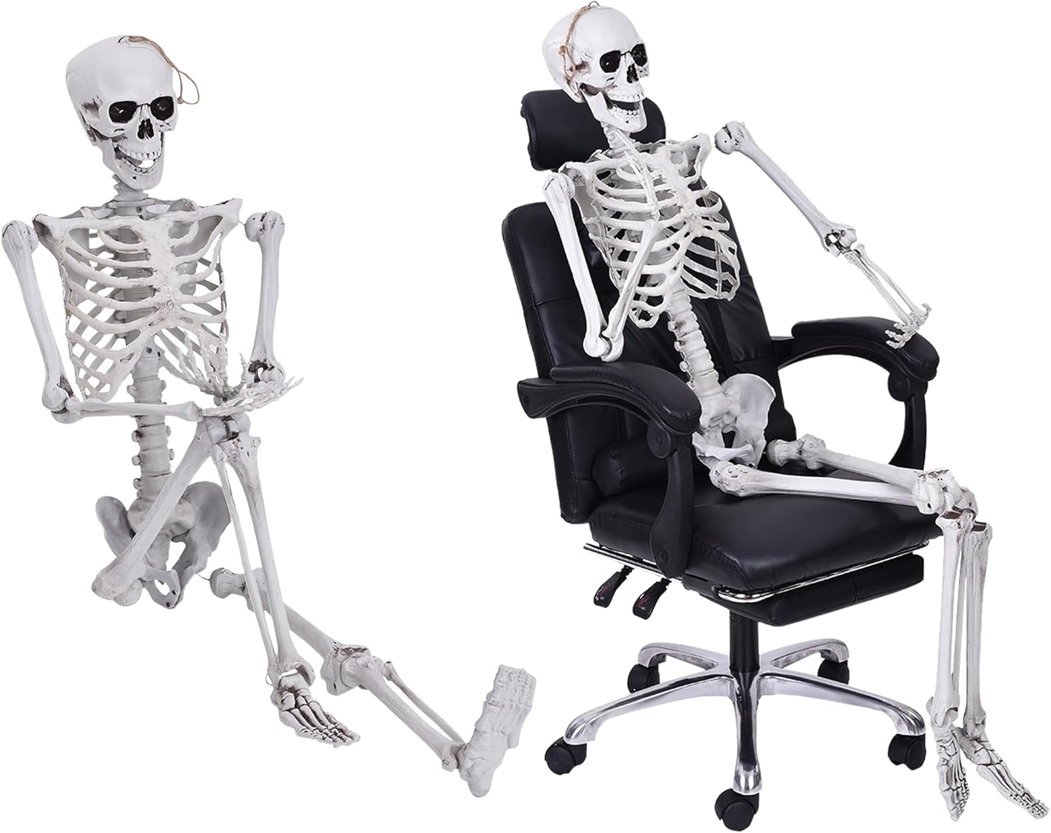 Life Size Halloween Skeleton, 5.4ft Full Body With Movable Joints - Realistic Human Bones for Prank Themes and Props (Empty Eyes)
