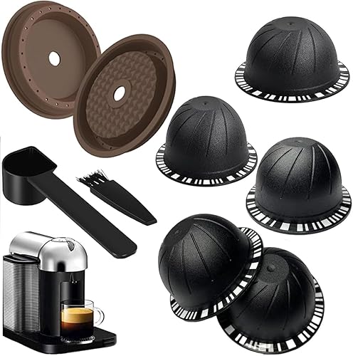 5 cápsulas de café reutilizables Vertuo, cápsulas de café recargables, compatibles con máquina de café Nespresso Vertuo, con 2 cápsulas de café