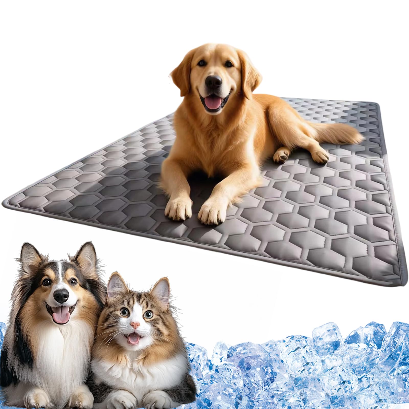 Dog Cooling Mat, Self Cool Mat for Small Medium Large Dogs & Cats, Durable Anti-Scratch Ice Silk Cooling Pet Bed, Foldable Easy-Clean Pet Cooling Matt for Indoor, Outdoor, Car Use ，Gray：XL: 100*150cm