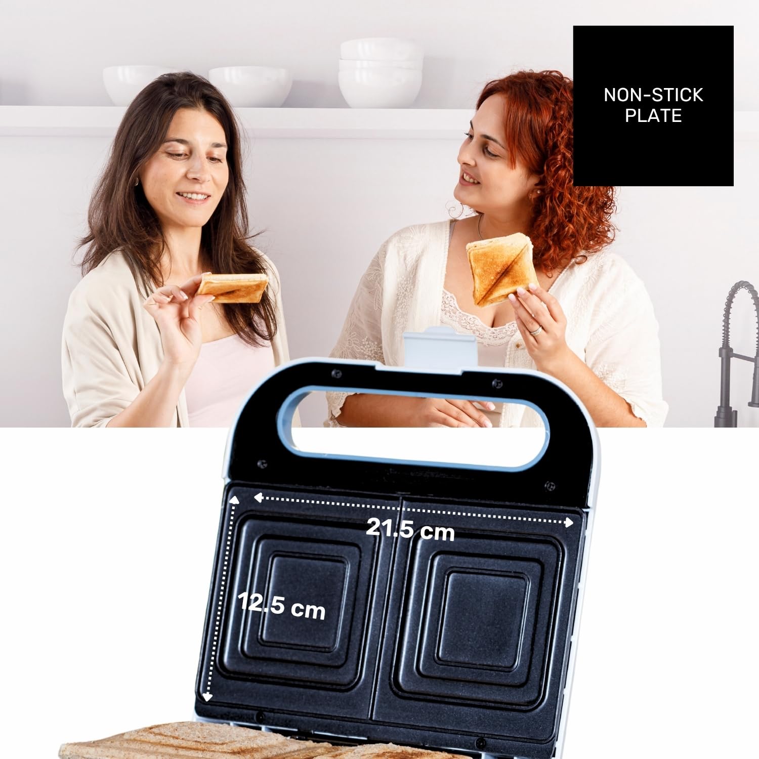 Taurus Mysandwich Elektryczny opiekacz do kanapek, 800 W, 2 kwadratowe płyty do przygotowania 2 kanapek jednocześnie. Idealne uszczelnienie, wskaźniki eksploatacji, nieprzywierające płytki powlekane
