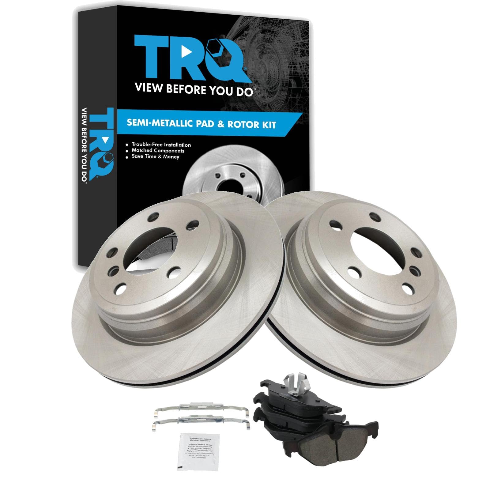 TRQ Rear Brake Pad and Rotor Set Semi Metallic Compatible with 2013 BMW 328i xDrive 2015 X1