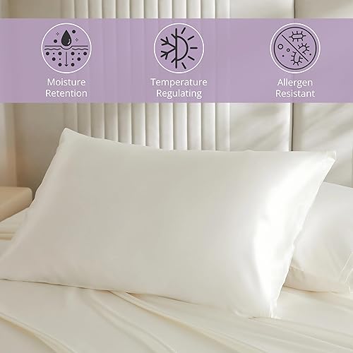 Miniatura 2 de Mulberry Park Funda de almohada 100% seda, 19 momme, seda de morera grado 6A, cierre de sobre profundo, marfilKing (20 x 36 pulgadas)