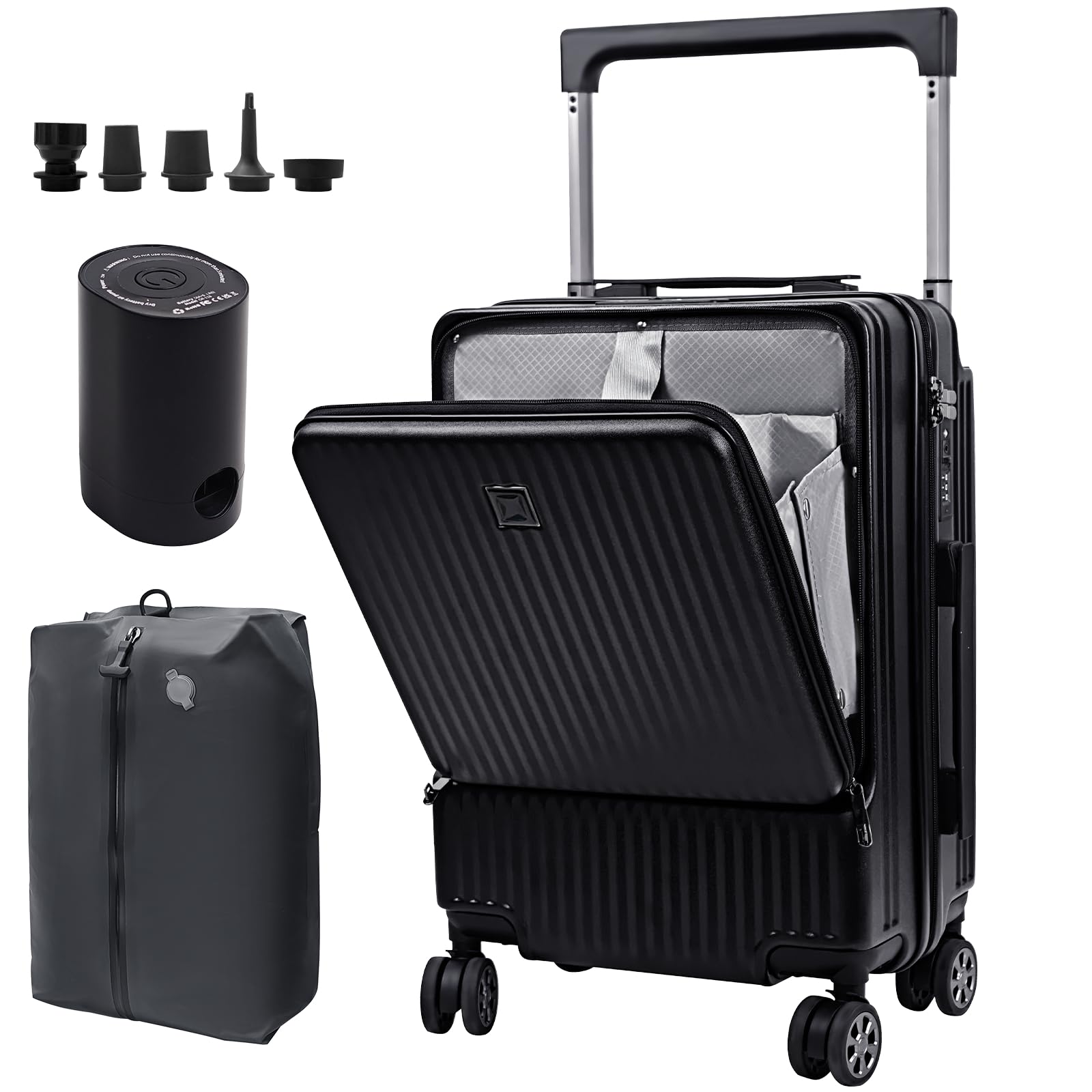 Luggage Suitcase Travel Vacuum Carry: 20 Inch Carry On Rolling Spinner Wheels with Air Vacuum Seal Compression Pump TSA Lock - ABS Hardside
