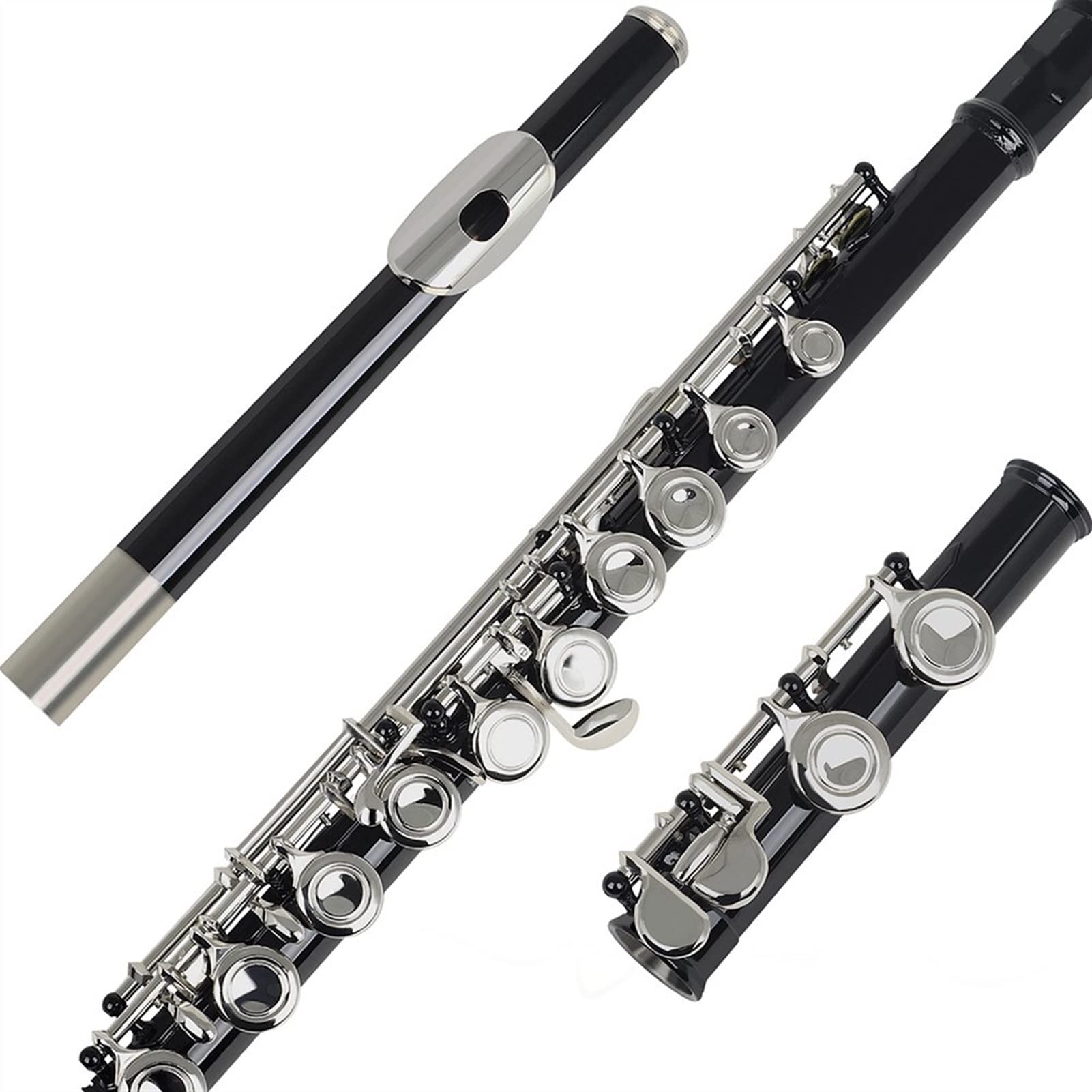ZUZU Clave De Plata Cupronickel Flauta 16 Agujeros Agujero Cerrado C Tono Flauta Negra Instrumento De Viento De Madera con Estuche Cuero Paño De Limpieza Kit Flauta