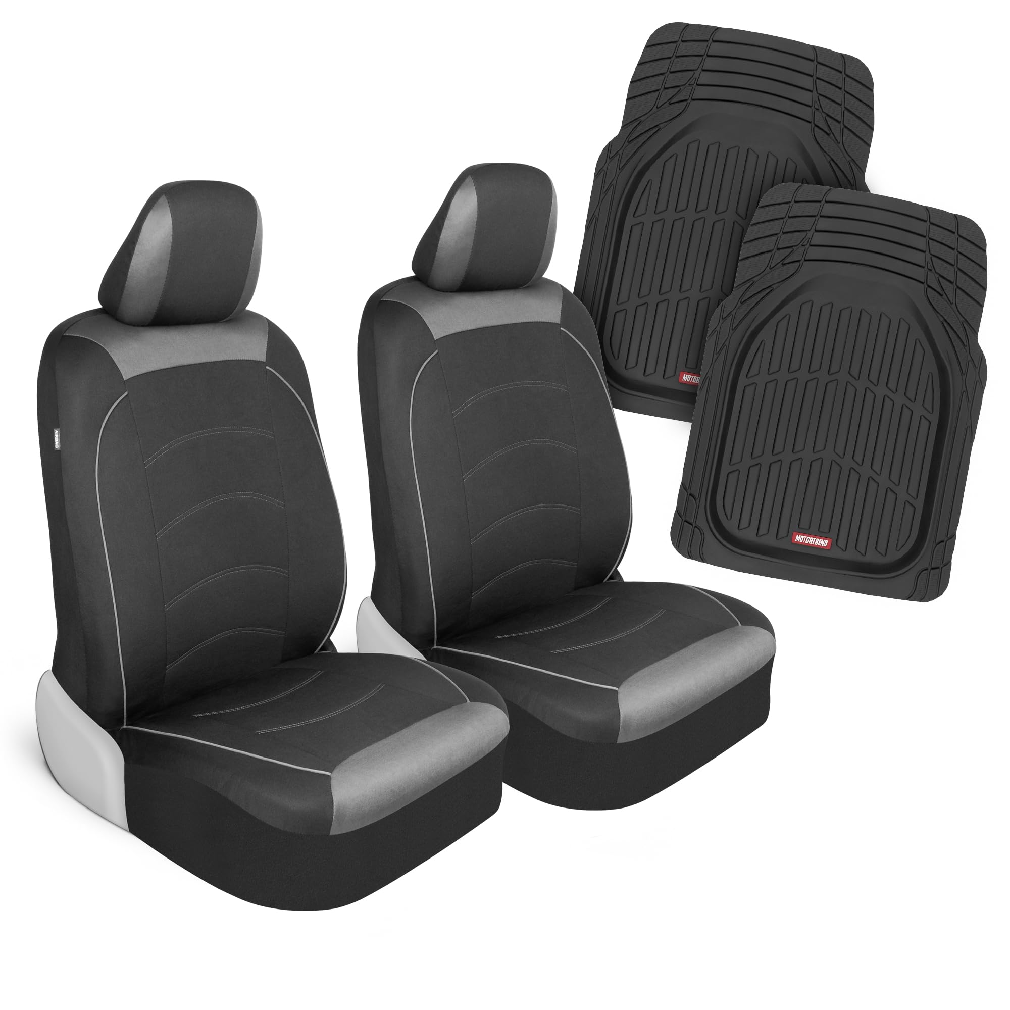 Motor Trend (2 Autositzbezüge für Vordersitze mit (2) zuschneidbaren Auto-Fußmatten – universelle Passform Autozubehör für Autos, LKWs, SUVs, Vans – Innenraumschutz und Fahrzeuginnenraum-Schild-Combo