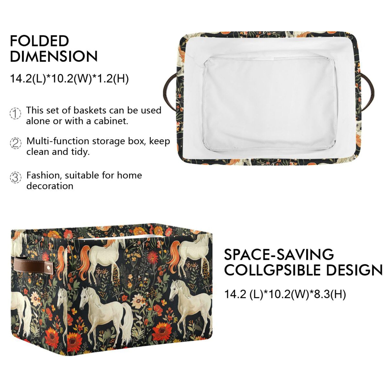 PaChyLuu Vintage Horses Storage Basket Bin Canvas Fabric Organizer Toys Basket with Handles for Home Office Nursery, Clothes, Gifts, 1 Pcs