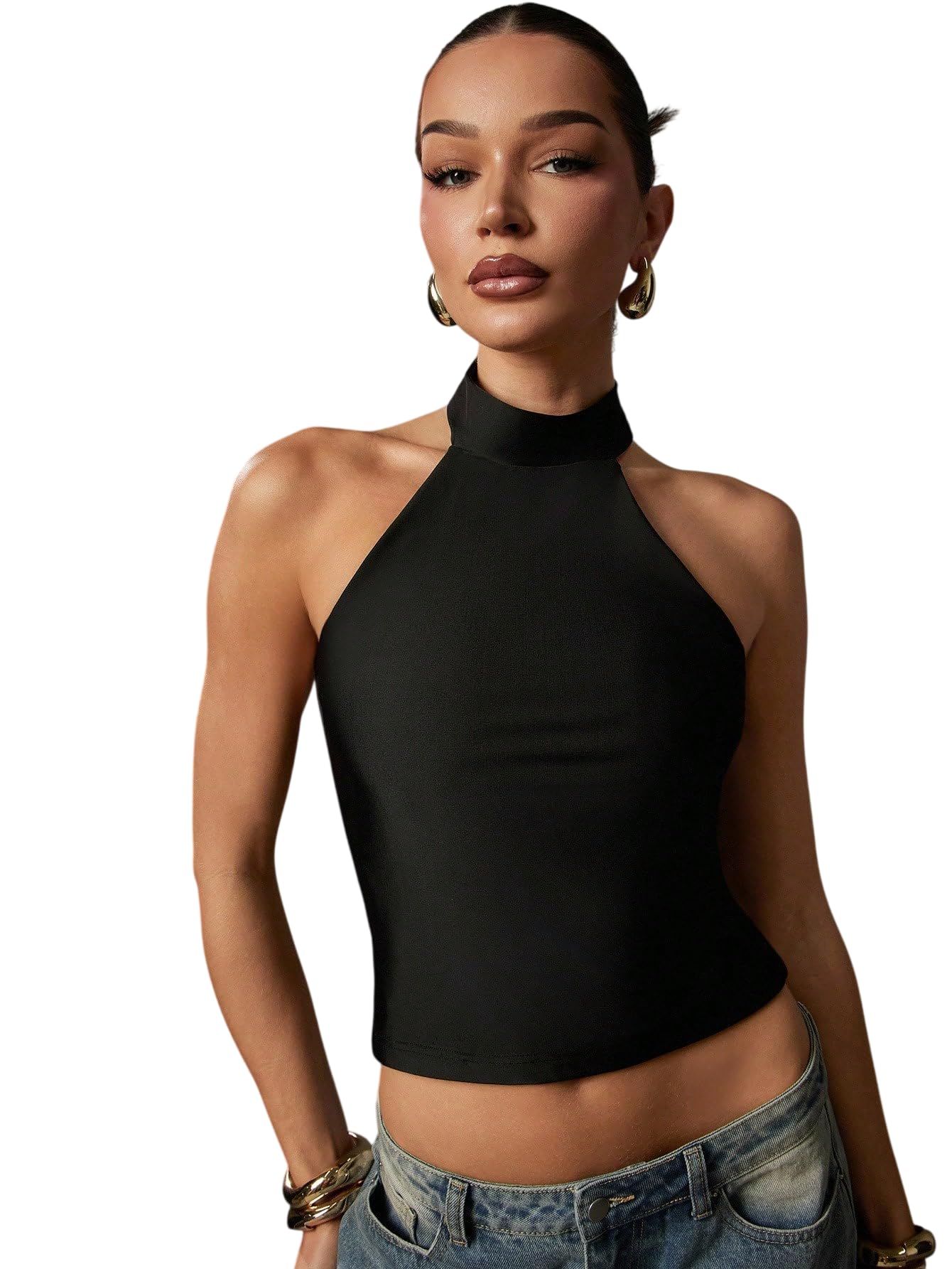kateclo Women’s Halter Neck Sleeveless Crop Top – Backless High Neck Fitted Tank Top, Slim Fit Stretchy Casual Clubwear Blouse-picture-22