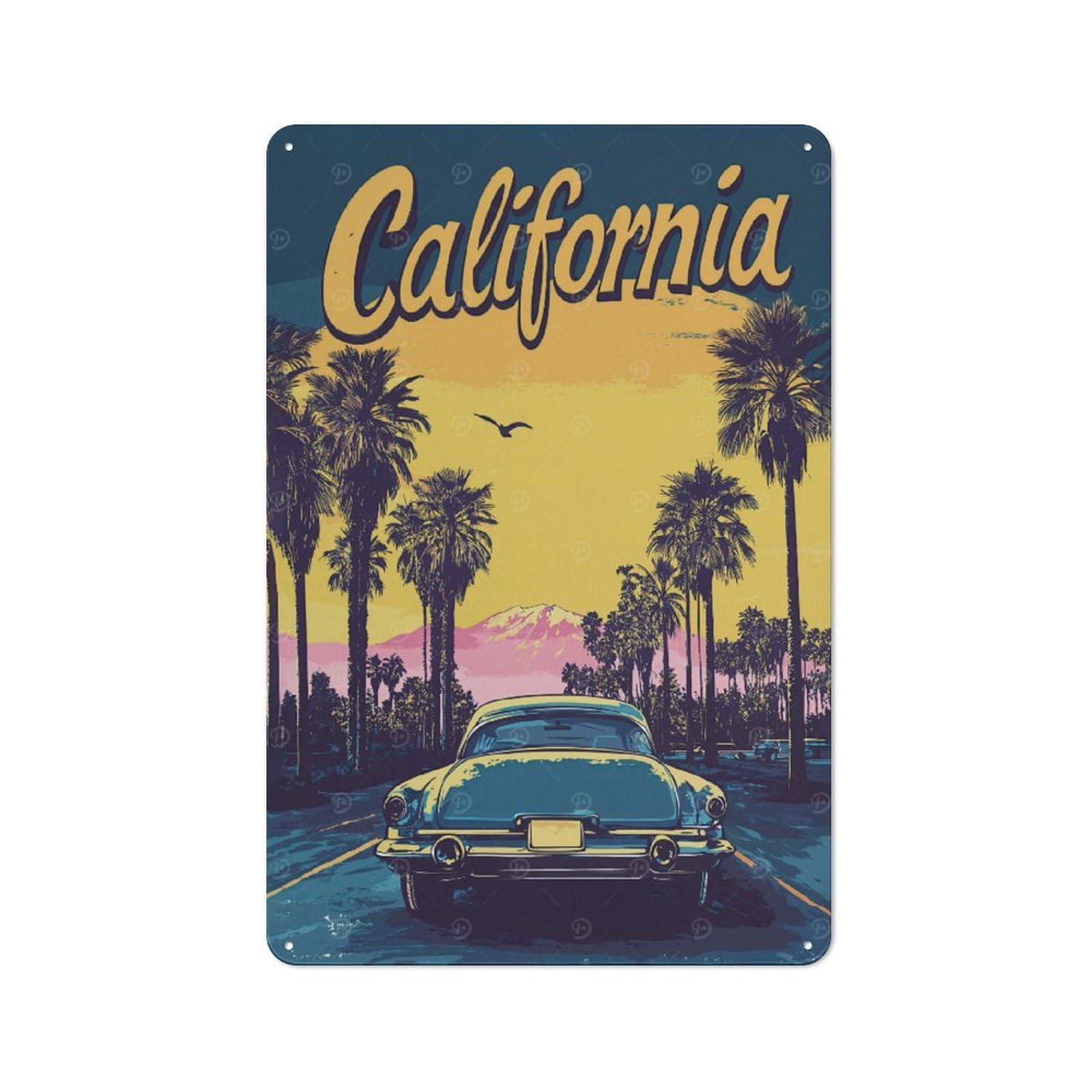Junmoney California Sunset Drive Tin Wall Sign 30X20cm, Country Style Bistro Wall Plaque For Coffee Bar, Kitchen, Bistro Or Tea Corner