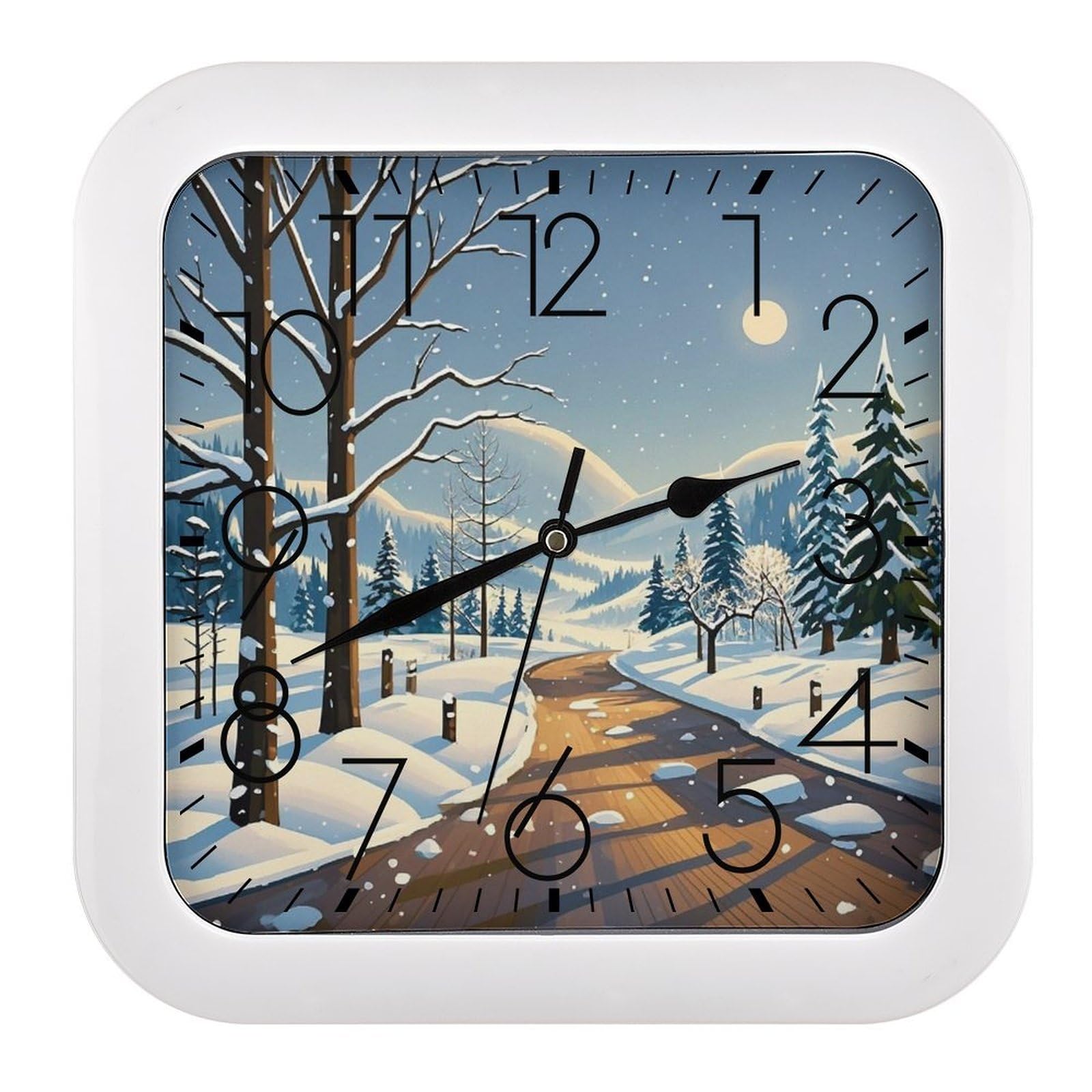 Horloge murale silencieuse sans tic-tac au motif hivernal