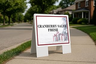 Cranberry Sauce Fresh Christmas Package Snow Folding Plastic A-Frame Double Sided 23x23 in. Sign