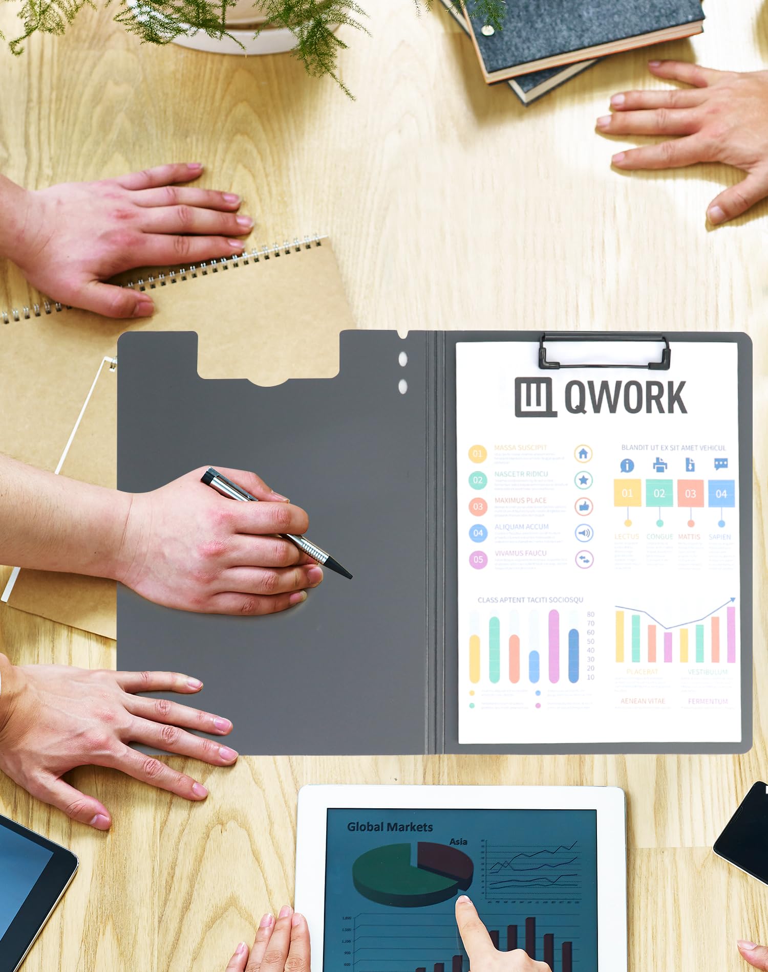 QWORK® 5 Pack Durable A4 Clipboard Folder, Thicken PP Material with Extra-Strong Clip, Black - Image 3