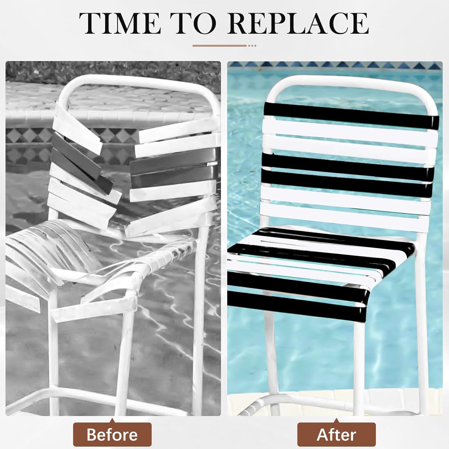 LukLoy Sangles de rechange en vinyle pour réparation de chaises de patio de 15,2 m de large, noir