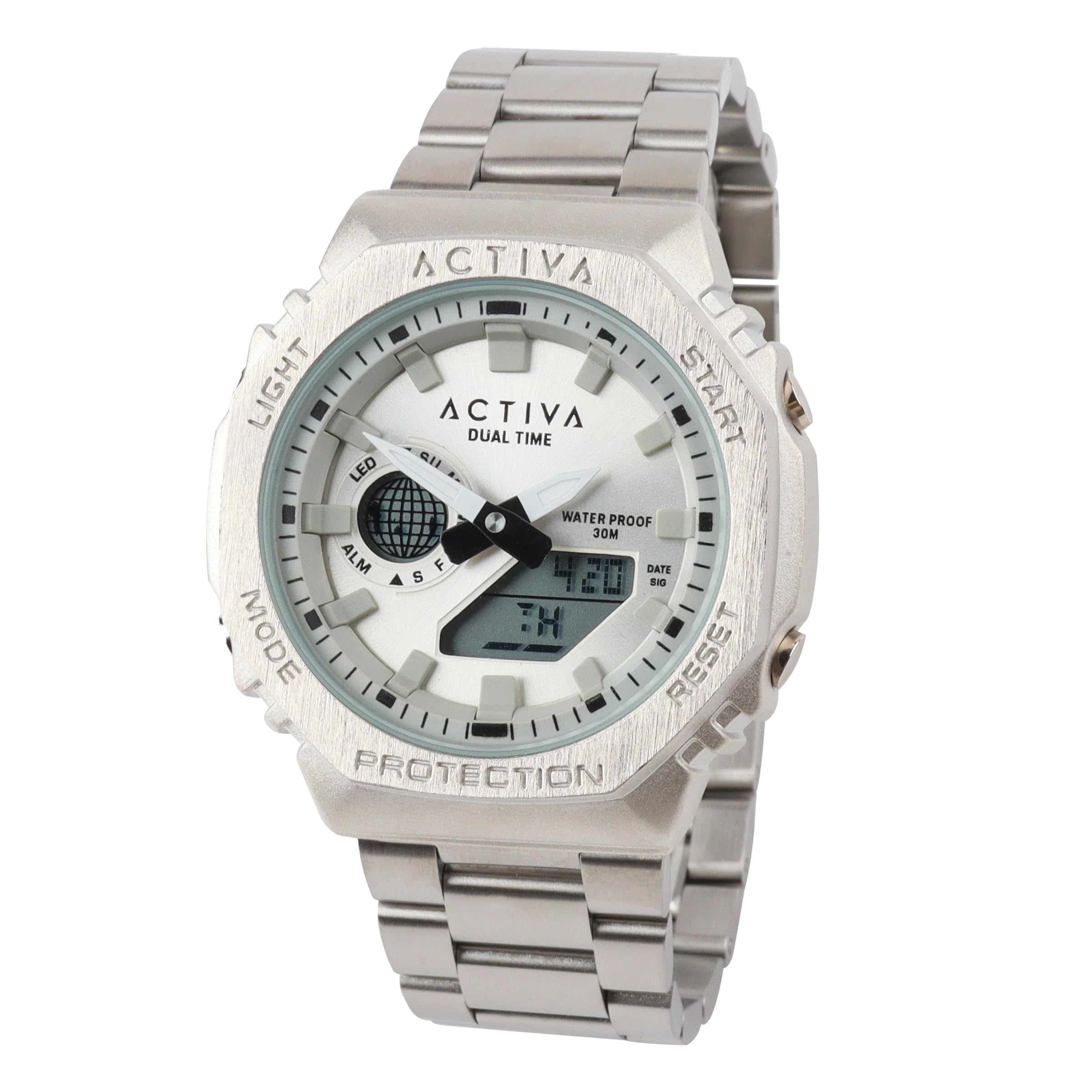 Invicta Activa Digital ACWM423-002 Herrenuhr - Quarzwerk - Metall mit silbernem Zifferblatt - 45 mm