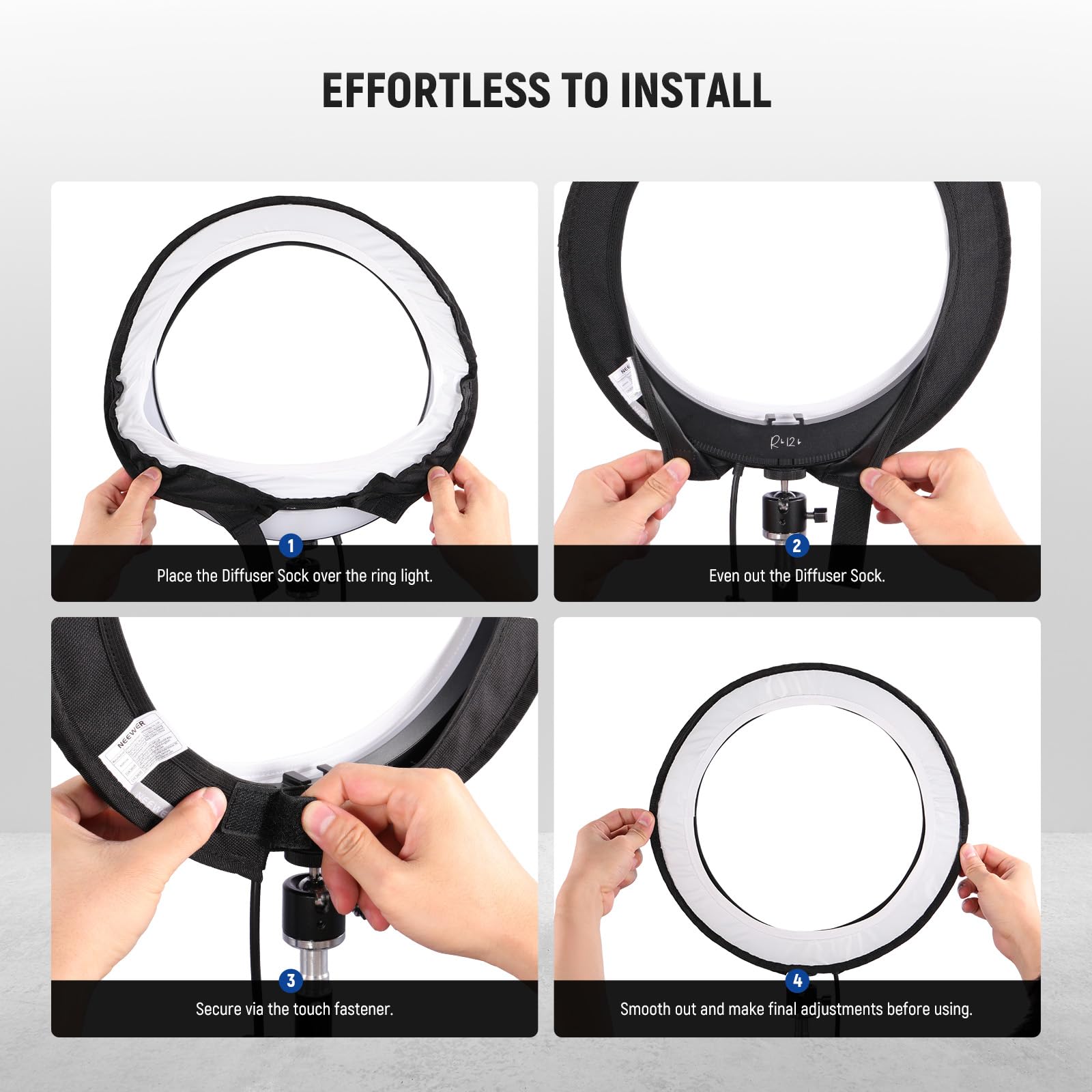 NEEWER Difusor de Anillo Luz Solo para 12" RH12B RH12C Anillo de Luz, Softbox de Luz de Video Elástico Sock para Luz Suave y Uniforme, Sin Fugas de Luz, Paño Blanco para Transmisión/Grabación, NS008