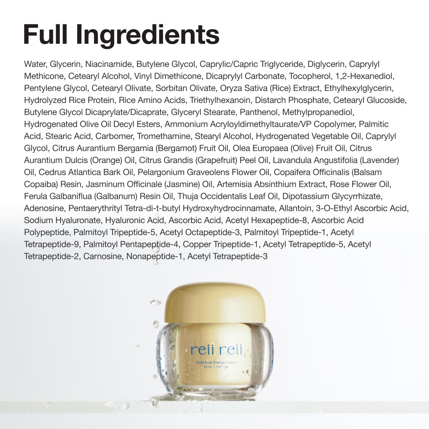 Gold Rice Energy Cream with Peptide & Hyaluronic Acid, Vegan Korean Moisturizer