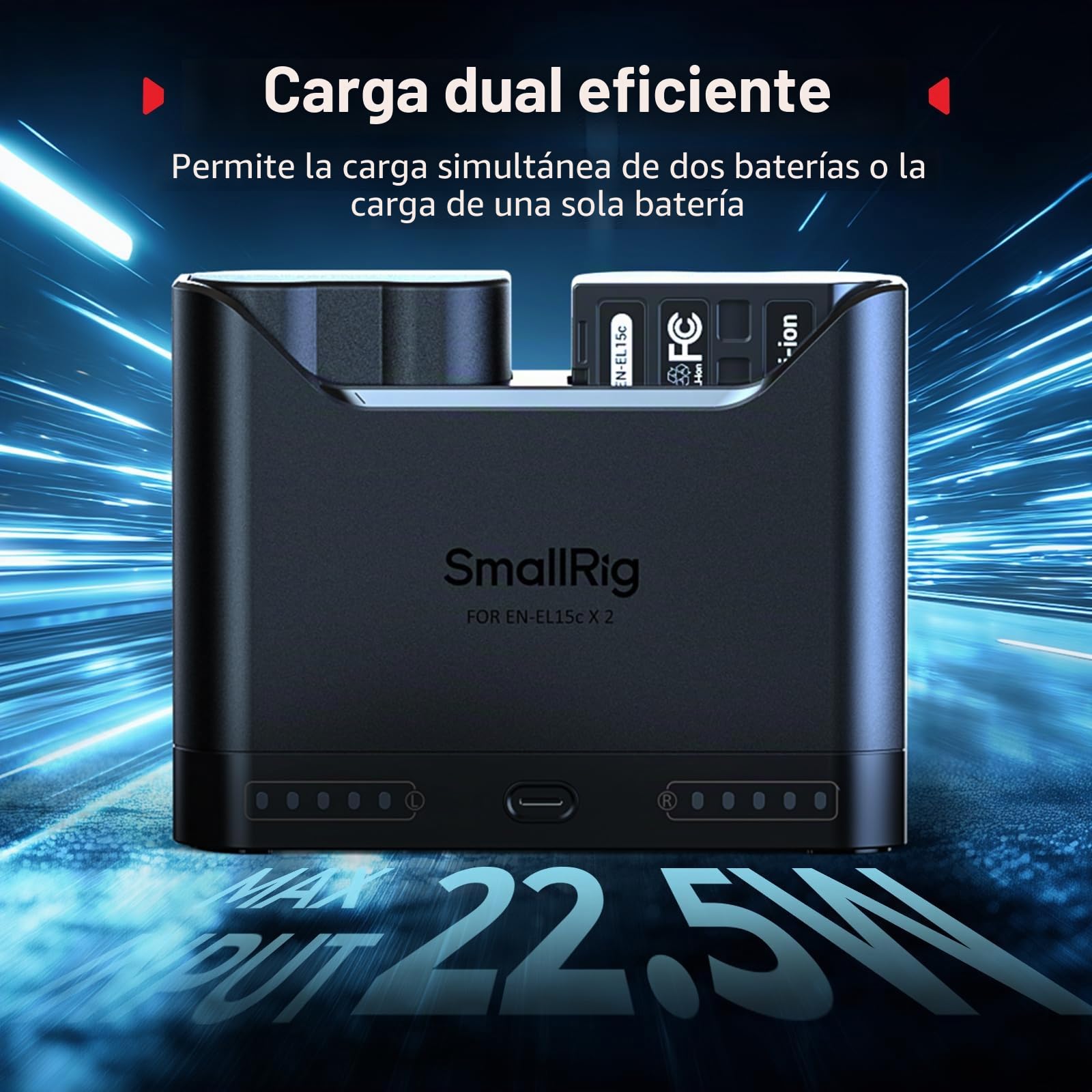 SMALLRIG Cargador Dual EN-EL15c para Nikon, Carga Rápida 2h con USB-C 22.5W, Compatible con Nikon ZR/Z6III/Zf/Z8/Z7II/Z7/Z6II/Z6/D850/D810/D780/D750/D500-5491