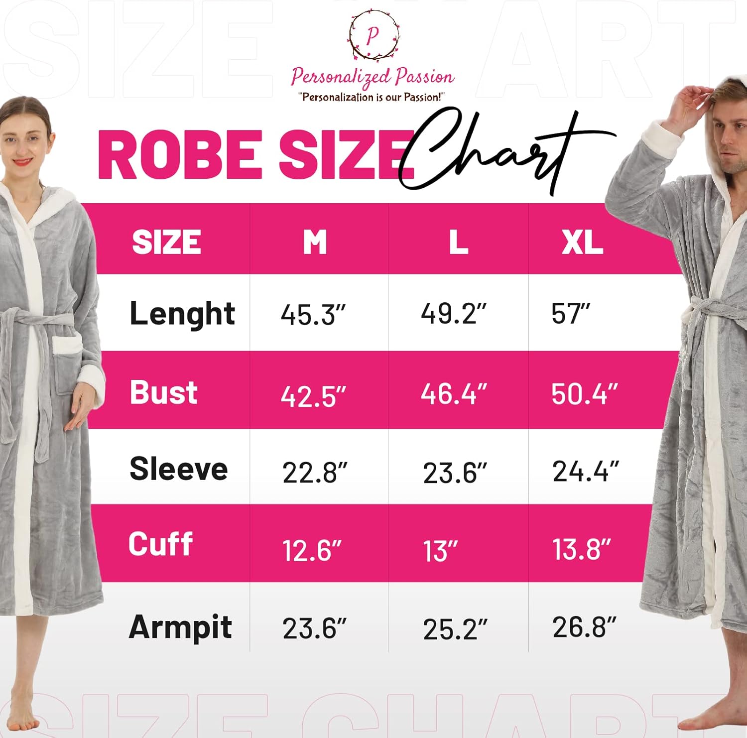 Personalized Hooded Plush Robe for Women and Men - His and Her Robes with Custom Name/Monogram - Soft Luxurious Spa Bathrobes