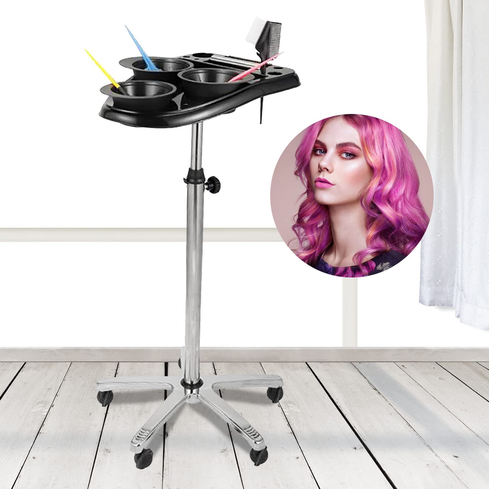 Friseursalonwagen, Friseurwagen mit 5 Räder 3 Färbeschalen Einstellbare Höhe 70–105 cm für Friseure Friseurakademien Privathaushalte