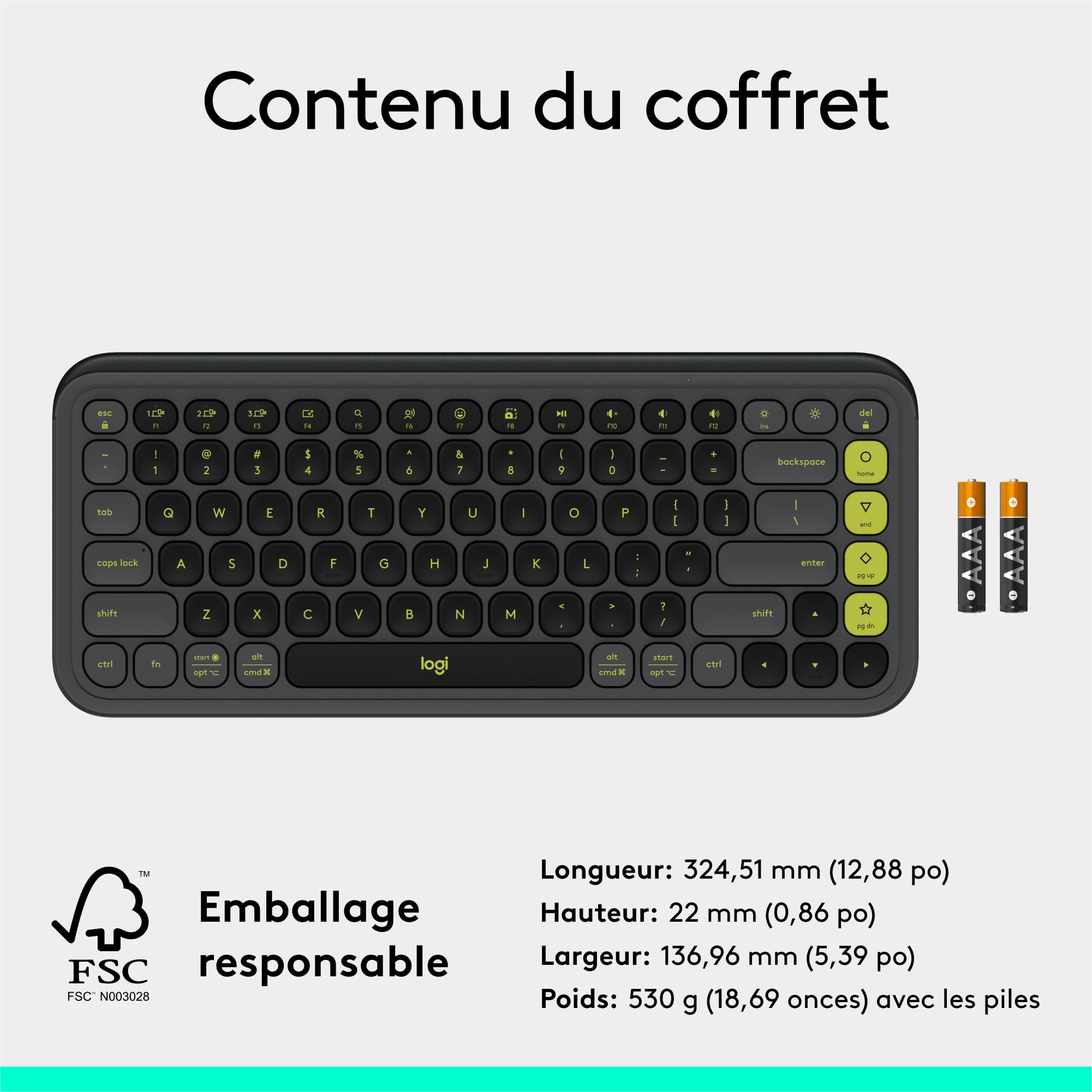 Logitech POP Icon Keys Wireless Bluetooth Keyboard, Comfortable Typing, Programmable Keys, Easy-Switch Between 3 Devices Maximum, for Laptop, Tablet, PC, French AZERTY, Graphite