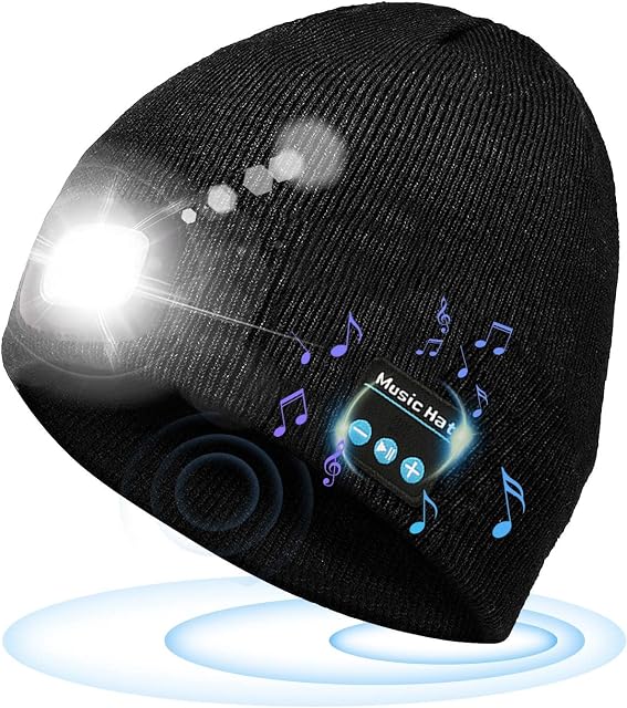 Gifts for Men Bluetooth Beanie Hat with Light 2022 Upgraded V5.0 Bluetooth Hat with Torch Built in for Winter Running Wireless Music Beanie USB Rechargeable Gifts Stocking Fillers for Men