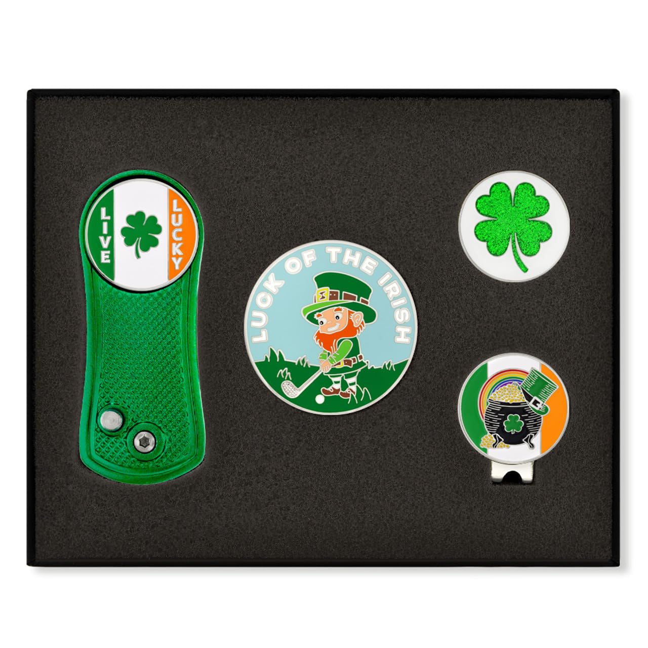 PinMart's Golf Essentials Gift Set - Golf Divot Tool, Hat Clip, Magnetic Ball Markers, Large Ball Marker with Presentation Box - Gifts and Accessories for Men and Women