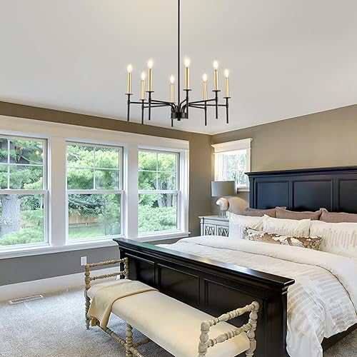 Miniatura 4 de ONESMING Candelabro moderno de granja negro y dorado, accesorios de iluminación de comedor sobre mesa, candelabros grandes de techo colgantes altos