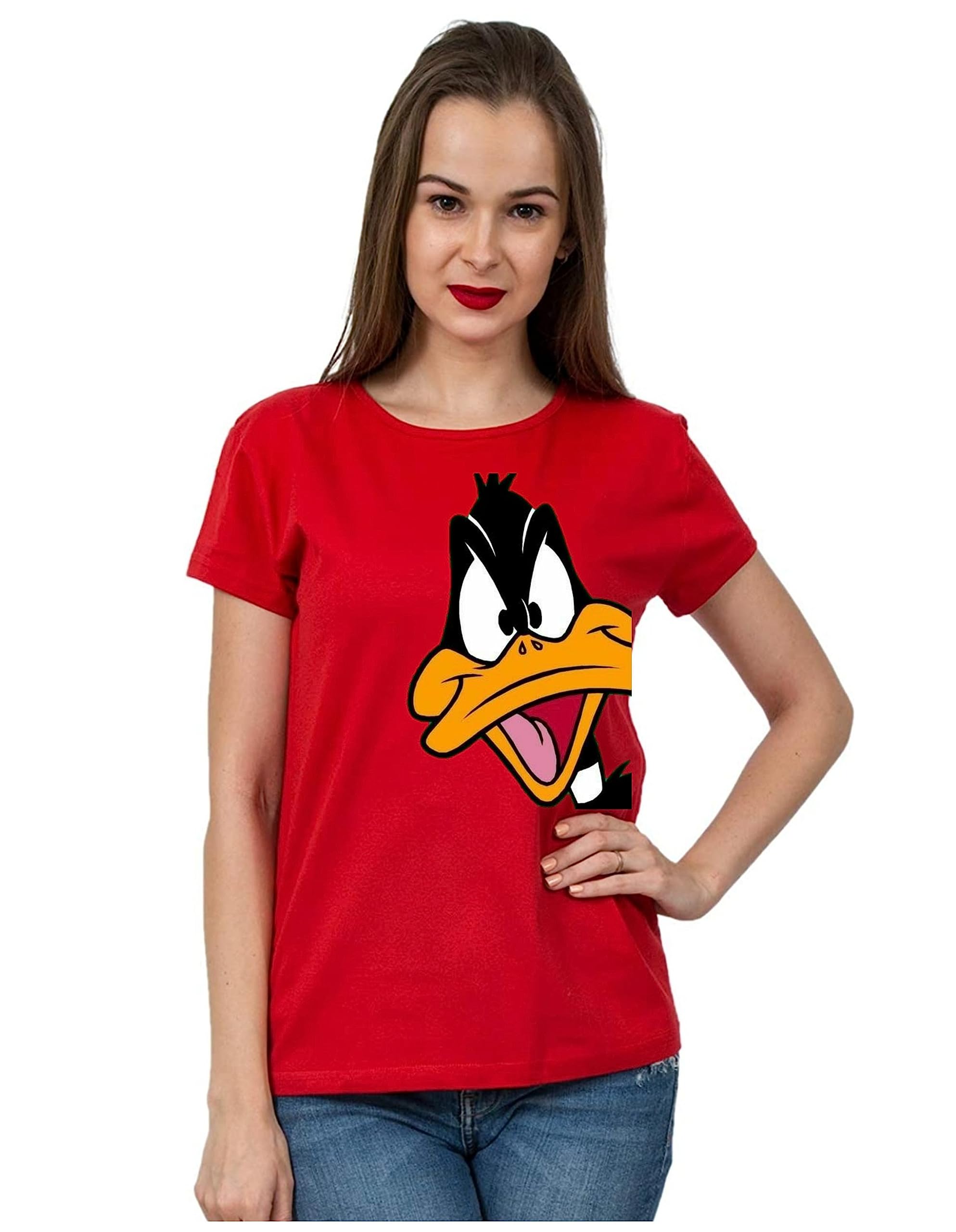 Be CrazyWomen's Daffy Duck Graphic Printed 100% Cotton T-Shirt - Regular Fit, Round Neck, Short Sleeves T Shirt for Women