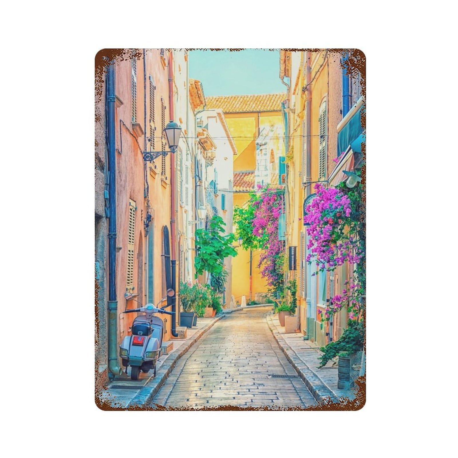 Colorful St Tropez Weathered Tin Sign 15.7"x11.8", Novelty Wall Decor for Garage, Pub Or Kitchen