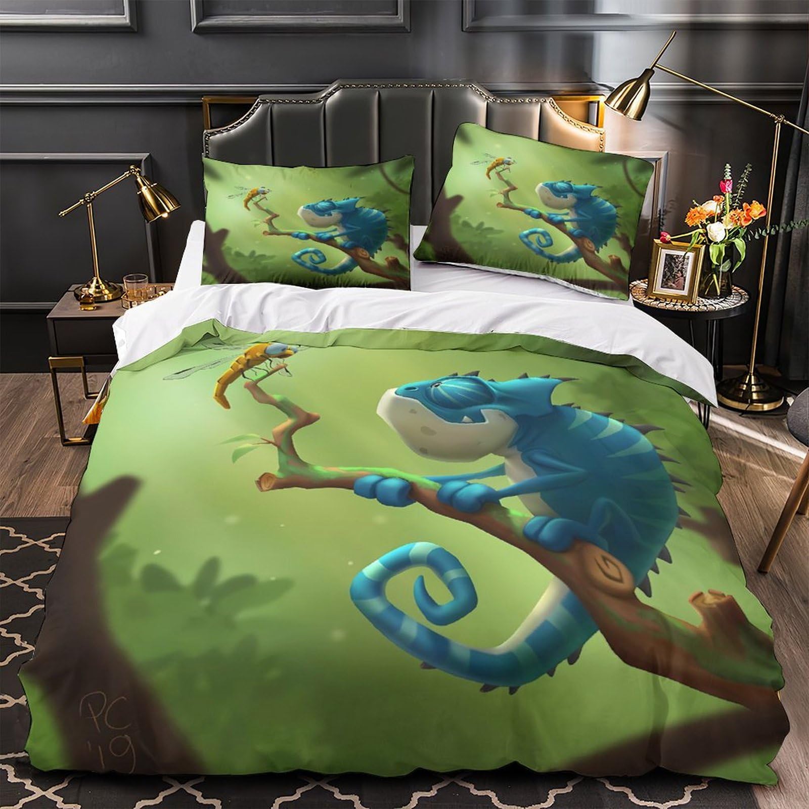 Housse de couette caméléon 3D lit simple 135x200cm en microfibre