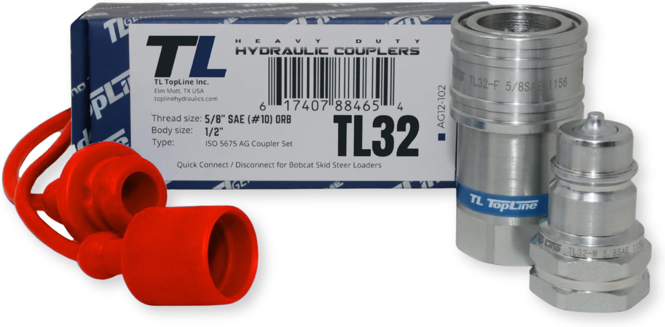 5/8" SAE Thread Ag Quick Connect Hydraulic Poppet Style Coupler | 1/2" Body Size | Tractor Attachments | ISO 5675 Heavy-Duty Coupling Set with Dust Caps | Model TL32