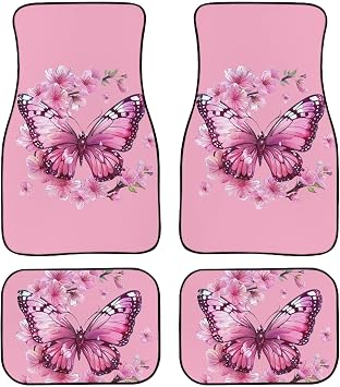 AFPANQZ Lovely Butterfly Car Floor Mats Set of 4 Universal Fit Carpet Car Interior Decoration Floor Mats Protector Heavy-Duty for Cars/Truck/SUV Bling Diamond Pink