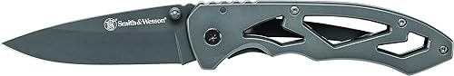 Smith & Wesson CK400L Cuchillo plegable SS de alto carbono de 7.3 pulgadas con una hoja de punta de caída de 3 pulgadas y mango de acero inoxidable