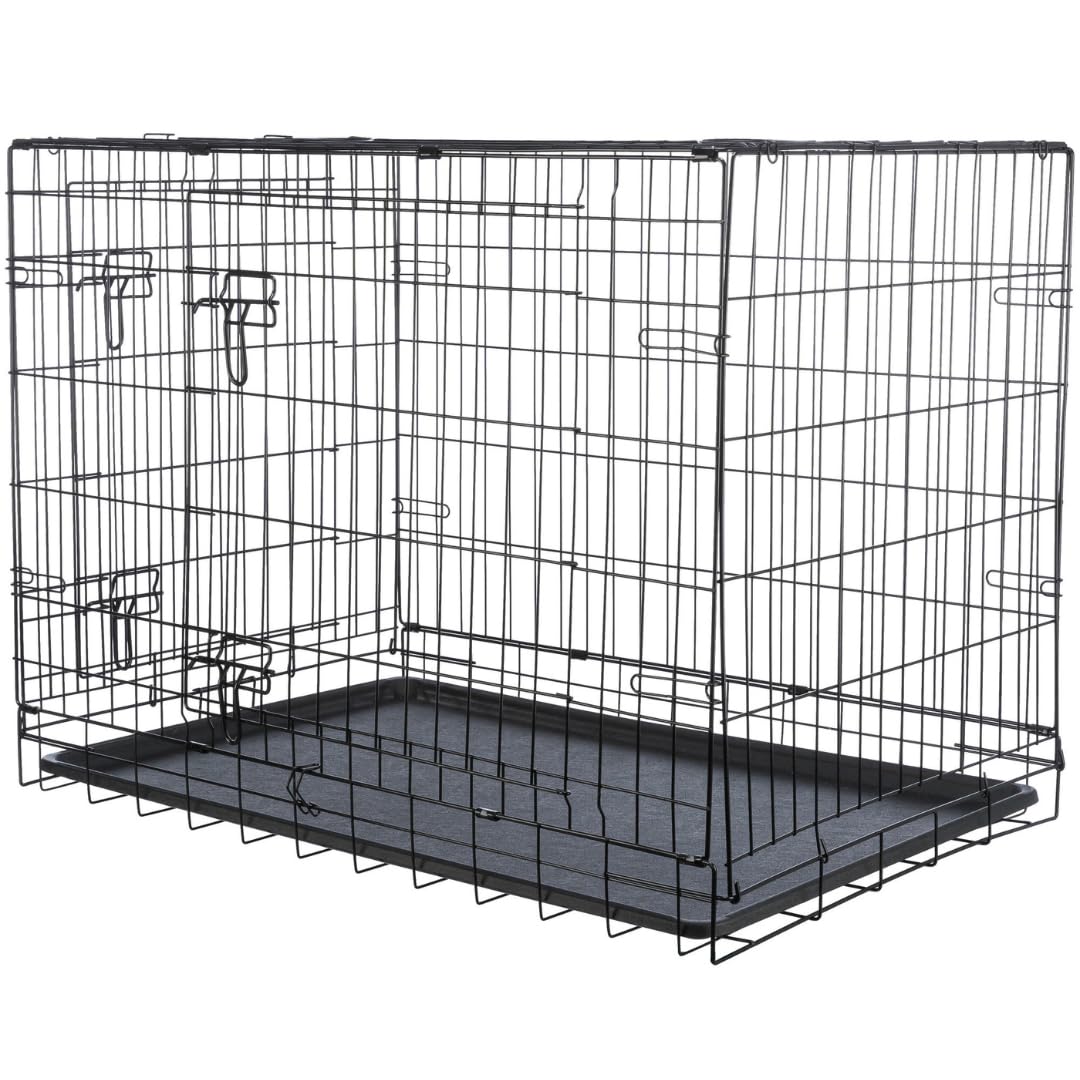 TRIXIE Box per cani Home nero – L: 109 × 79 × 71 cm – Gabbia pieghevole per cani con 2 ante & chiusure sicure, scatola per il trasporto zincata con fondo stabile per casa e in viaggio – 39304