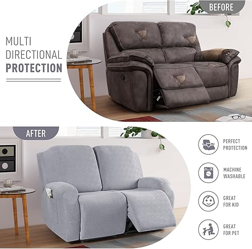 Vista 282 de KinCam Fundas para sillas reclinables, funda elástica y reclinable, fundas para sofá reclinable, fundas de sofá reclinable a rayas, fundas Gris
