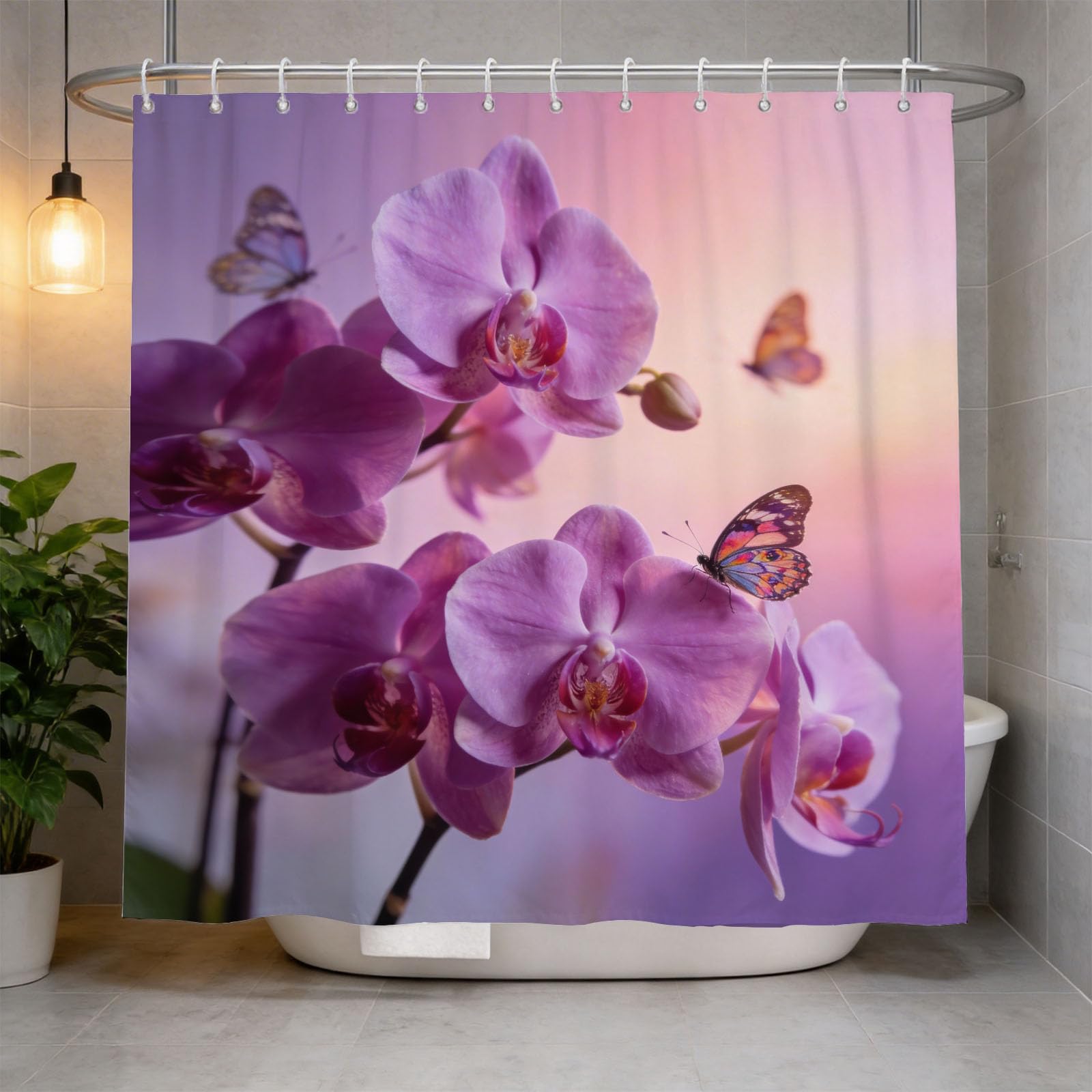 Hongduo 3D Orchid Shower Curtain for Stalls Bathtubs Zen Bathroom Decor Shower Curtain Set Polyester Fabric Waterproof 200x200cm/79X79 Inch with Hooks