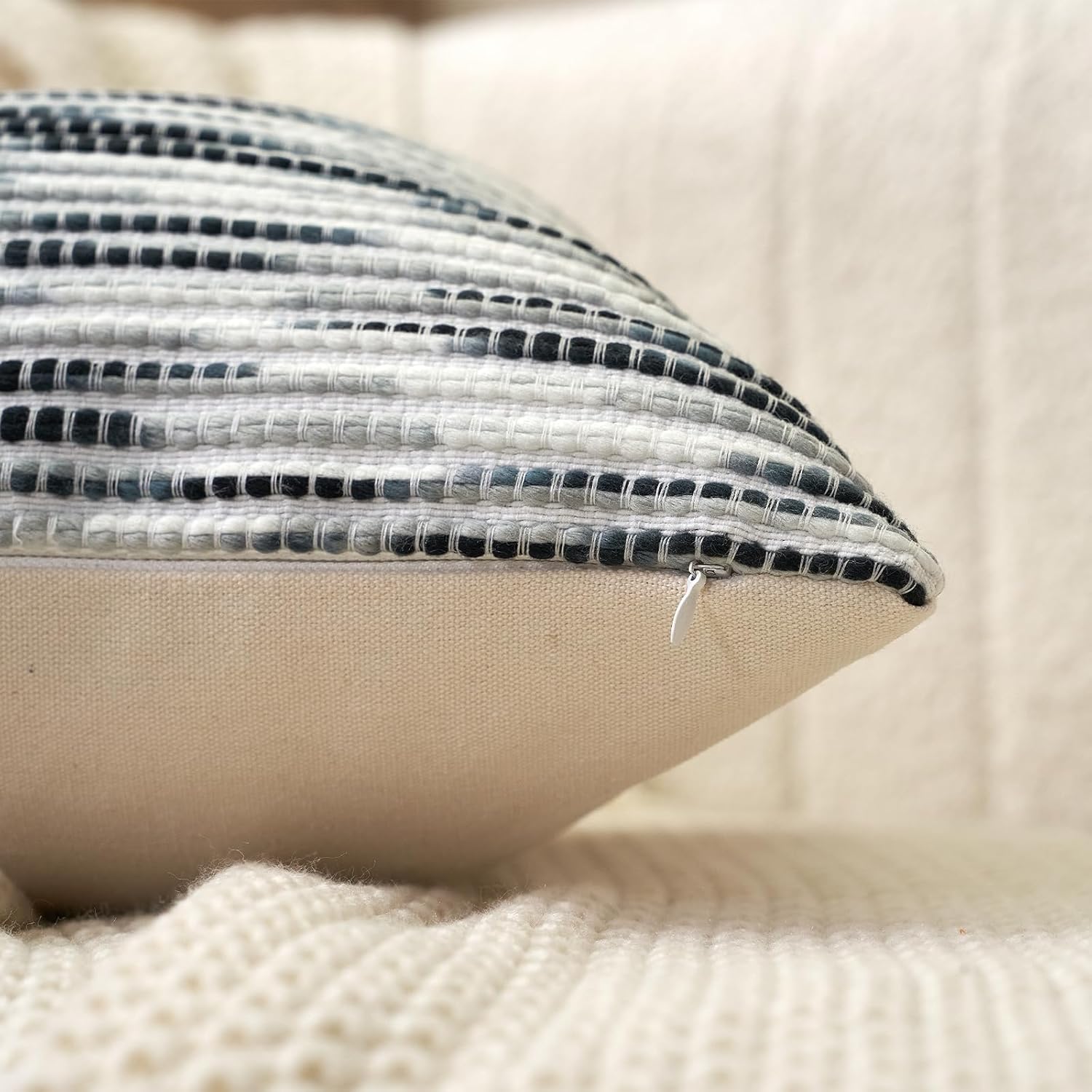 Aeckself Boho Striped Pillow Cover 12x20, Rectangle Decorative Lumbar Throw Pillow Cover Chenille Neutral Pillowcase for Couch Bedroom Living Room, Black Gray - Image 4