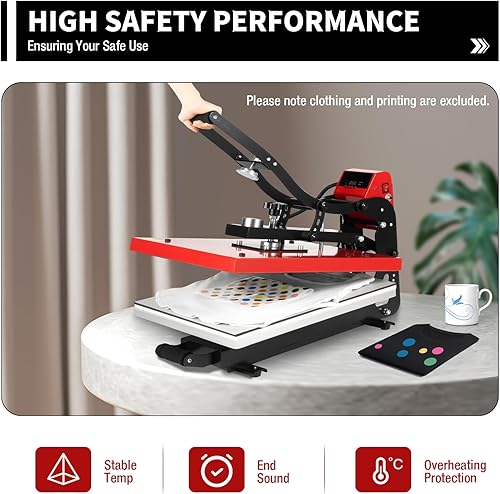 Miniatura 5 de Máquina digital de transferencia de sublimación de camiseta de 16 x 20 pulgadas, oscilante, 2000 W, con deslizamiento y resistente para ropa,