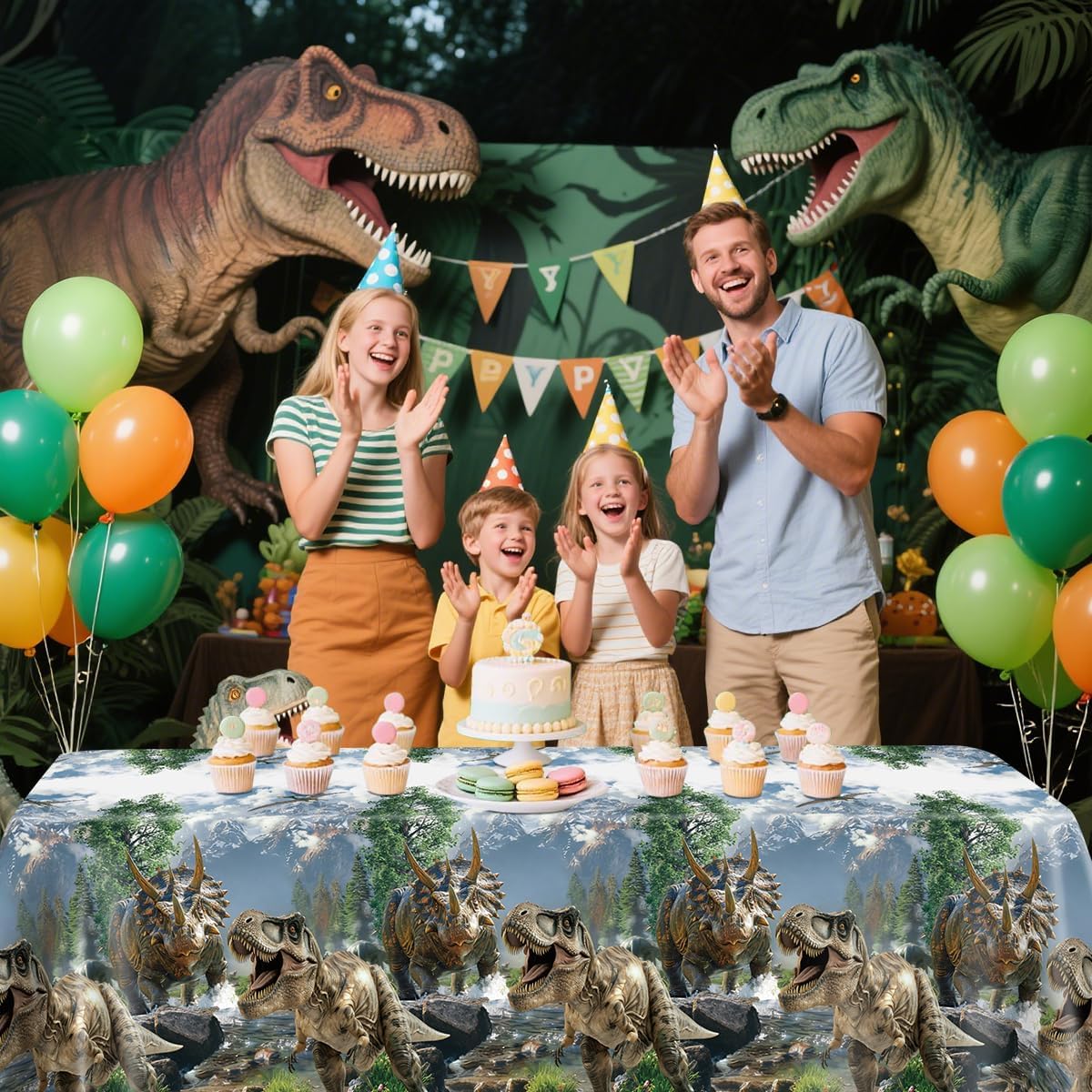 4 Pcs Dinosaur Tablecloths Dinosaur Party Table Covers Waterproof Rectangle Dino Table Cloth for Kids Boys Adults Birthday Party Picnic Supplies, 52 x 86 in