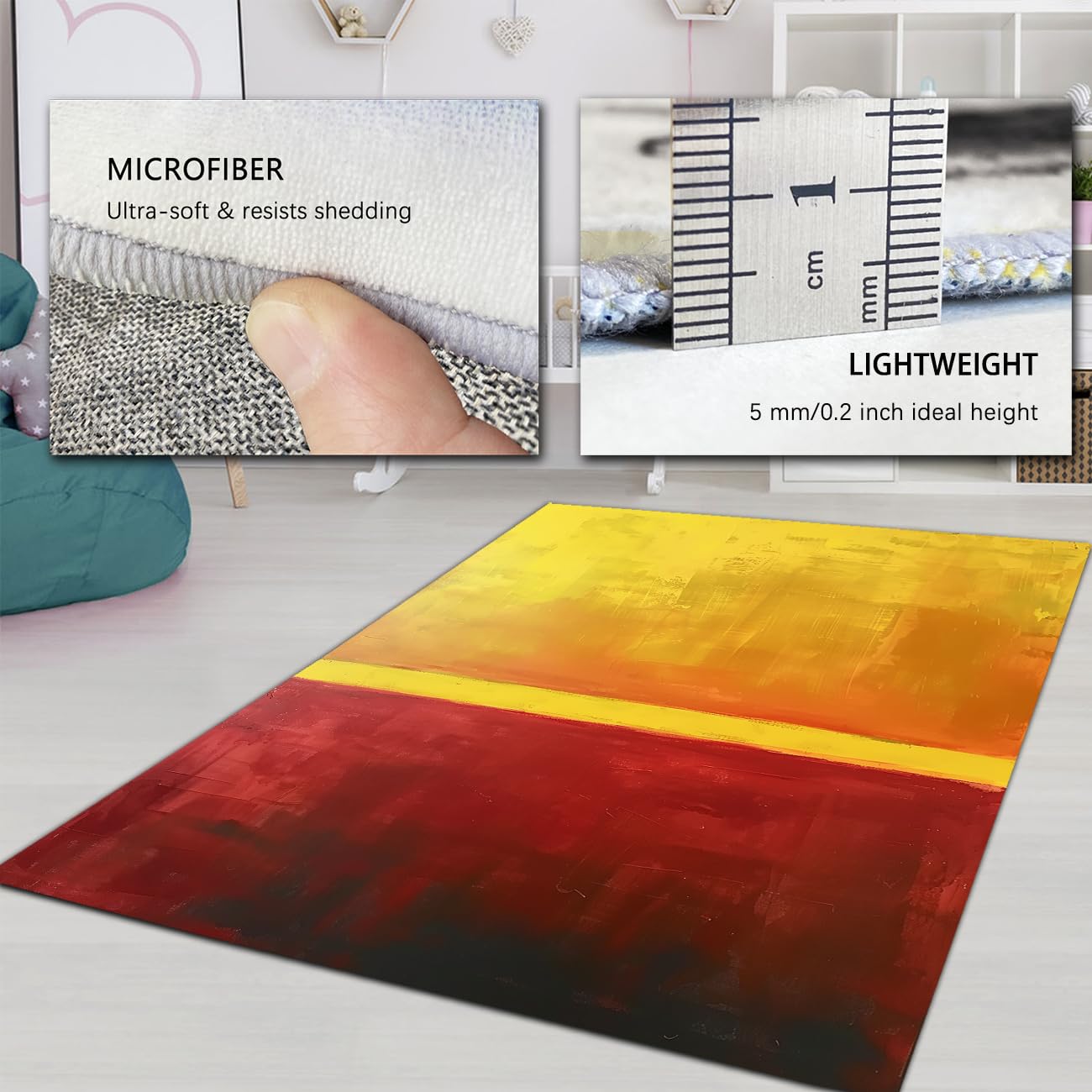 Dywan gradientowy wschód słońca 120 x 150 cm czerwony i żółty smukły kolorowy klocki dywan biuro gabinet sypialnia mata podłogowa wysoki obszar ruchu