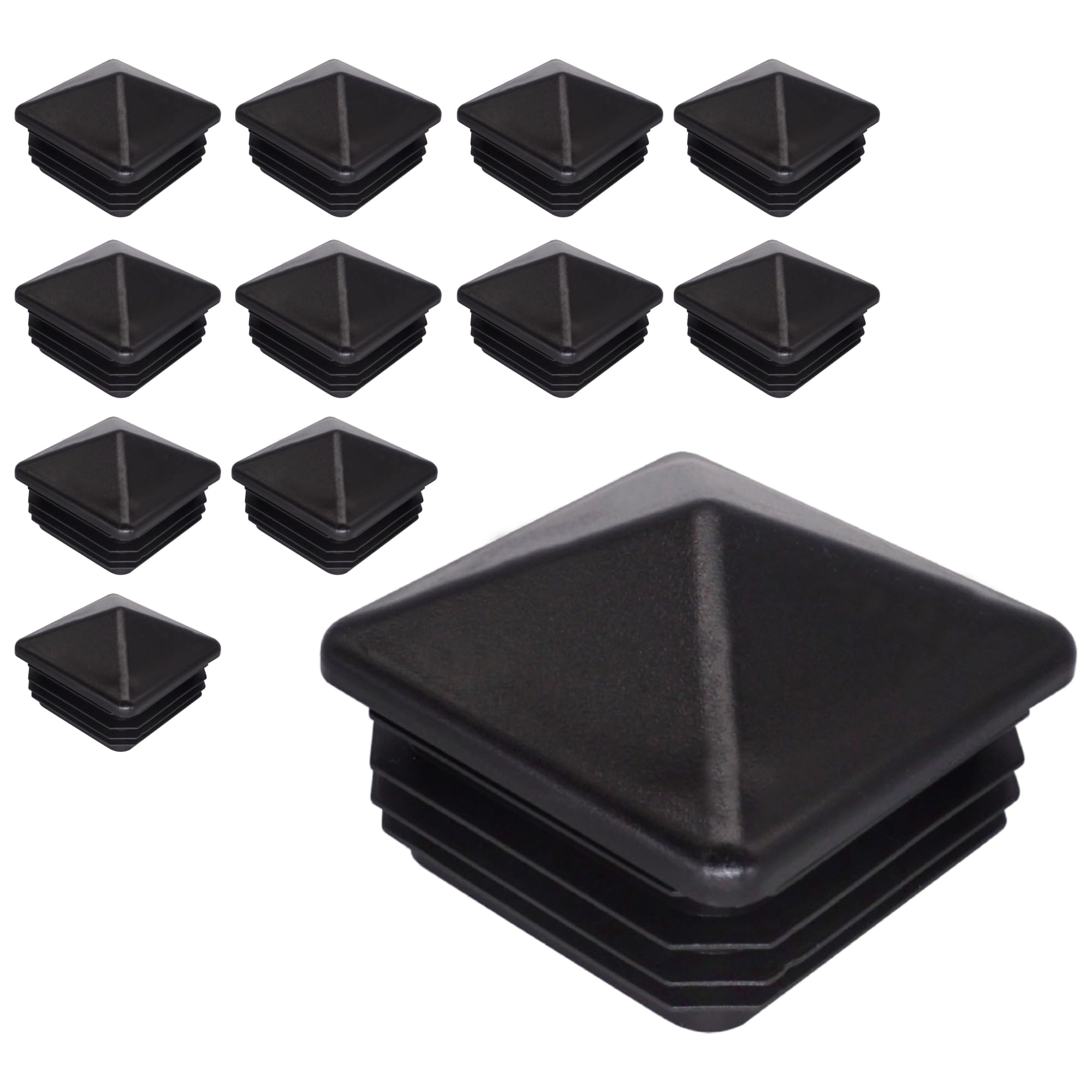 SKIR'CO (12 pcs) Square Plastic Plugs 50 x 50 mm, Tube End Caps, Fence Post Plugs, Square Tube Inserts, Black RAL 9005