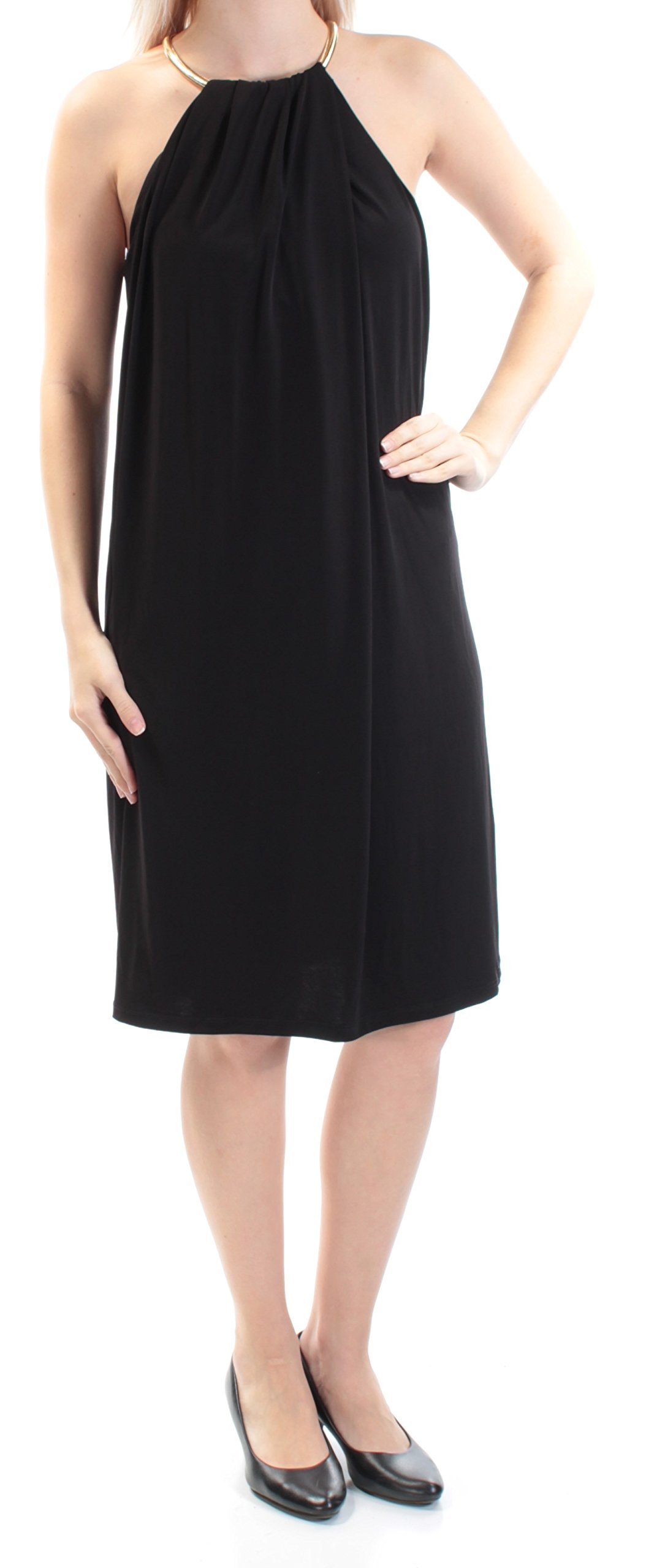 Calvin Klein $99 Womens New 1076 Black Embellished Sleeveless Shift Dress S B+B