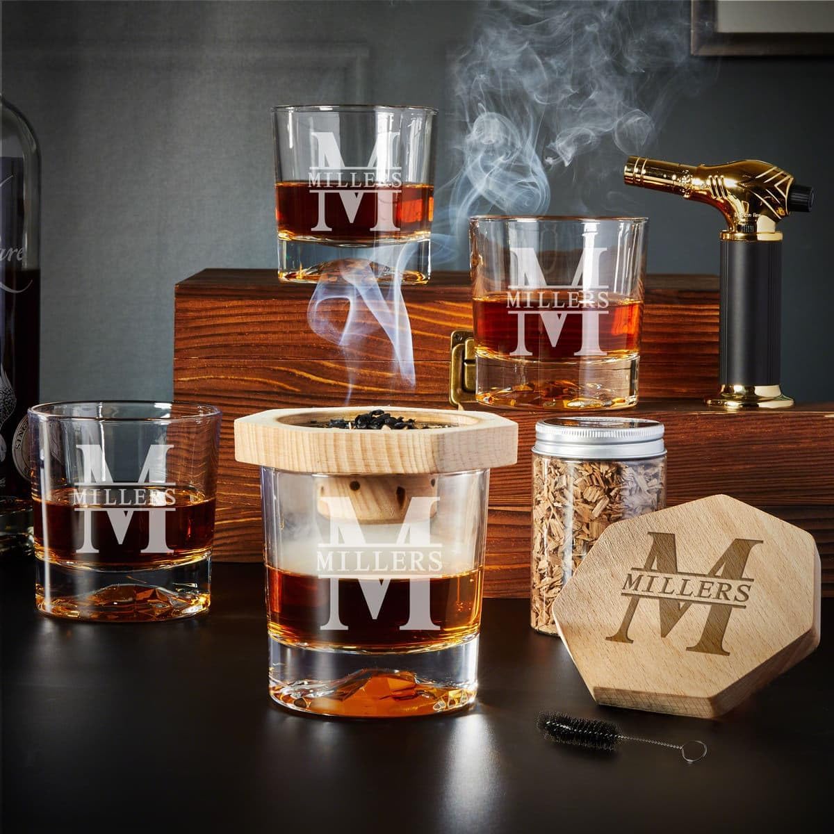 Black Diamond Engraved Cocktail Smoker Kit - 9pc Cocktail Set