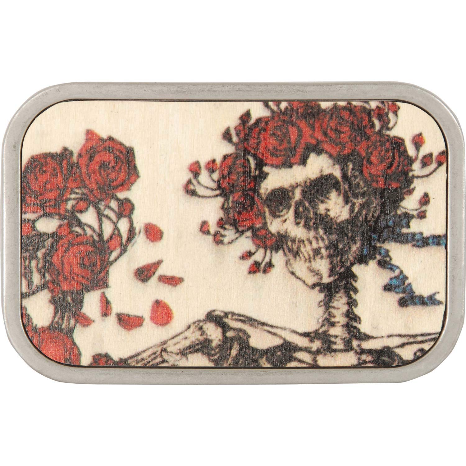 Belt Buckle Skull Roses Natural Full Color Rectangle 3.5 Inches by 2.5 Inches