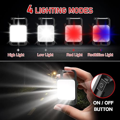 Miniatura 3 de Llavero mini linterna, 1000 lúmenes, luz COB súper brillante, 4 modos USB C linterna de bolsillo con lente azul roja, pequeña luz de trabajo