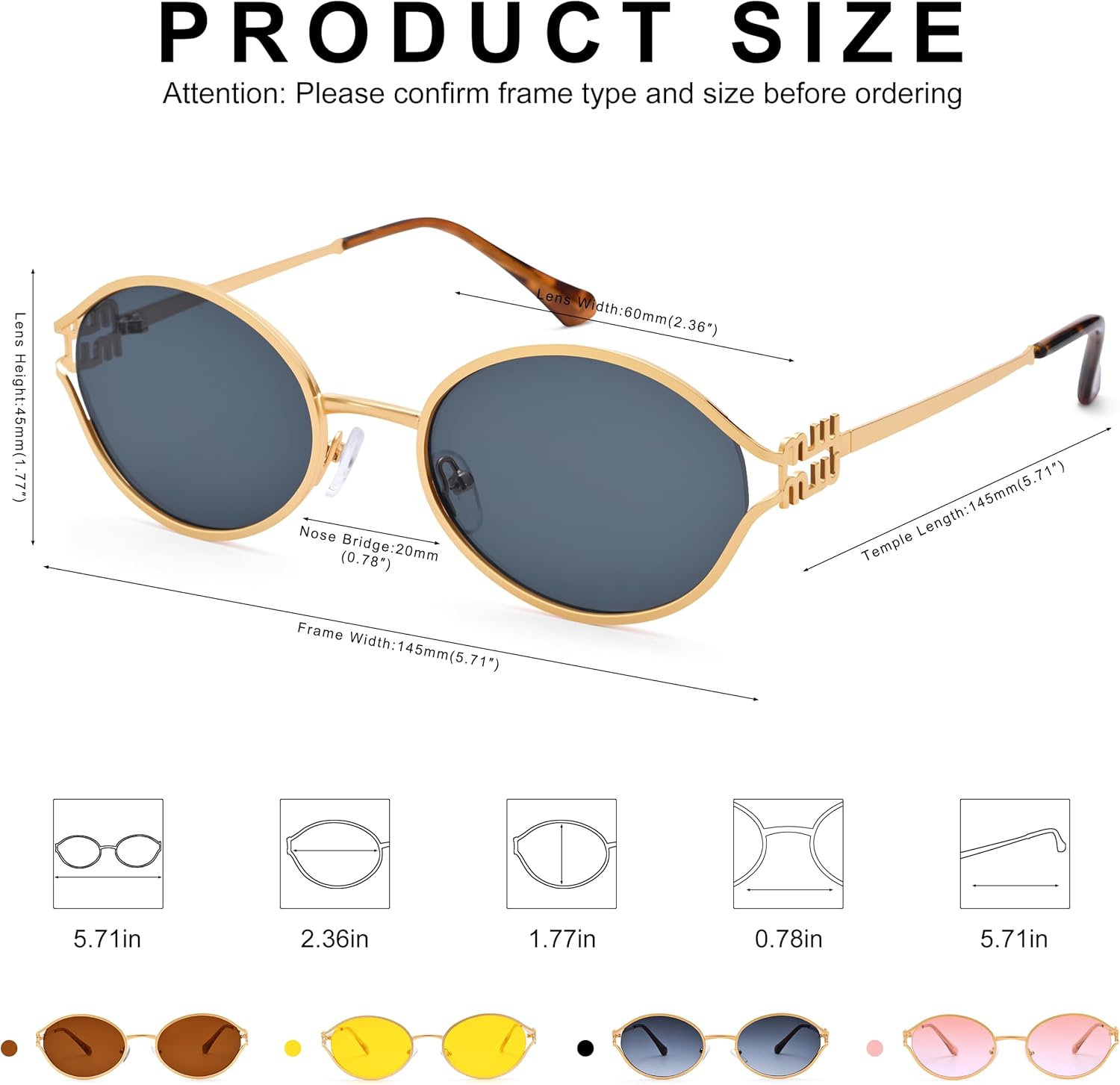 Bouryo Retro Oval Sunglasses for Women Men - Classic Trendy Small Round Sun Glasses Gold Metal Fashion Shades - Image 5