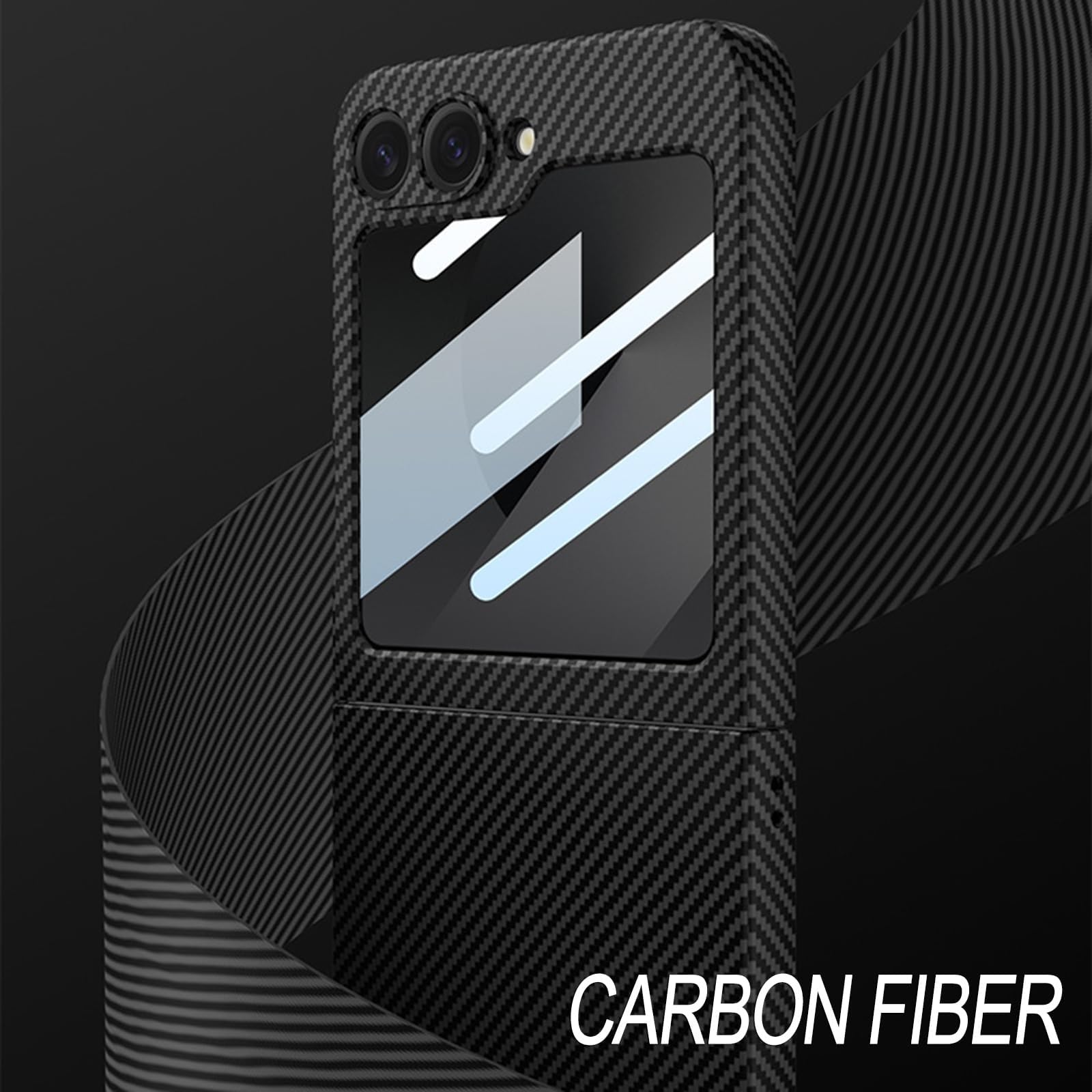 Coque pour Samsung Galaxy Z Flip 6, coque en fibre de carbone protection d'écran en cuir antichoc (noir)