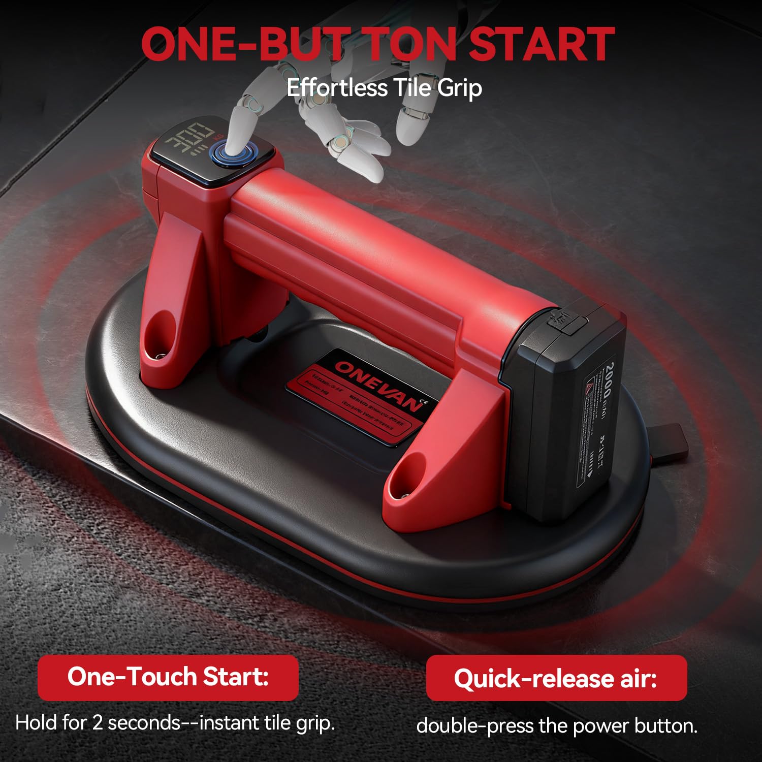 ONEVAN Sollevatore Elettrico a Batteria 300KG 4000mAh TYPE-C | Display LED a doppio strato, Batteria a lunga durata, Ricarica rapida, Per vetri, piastrelle e trasporto di materiali