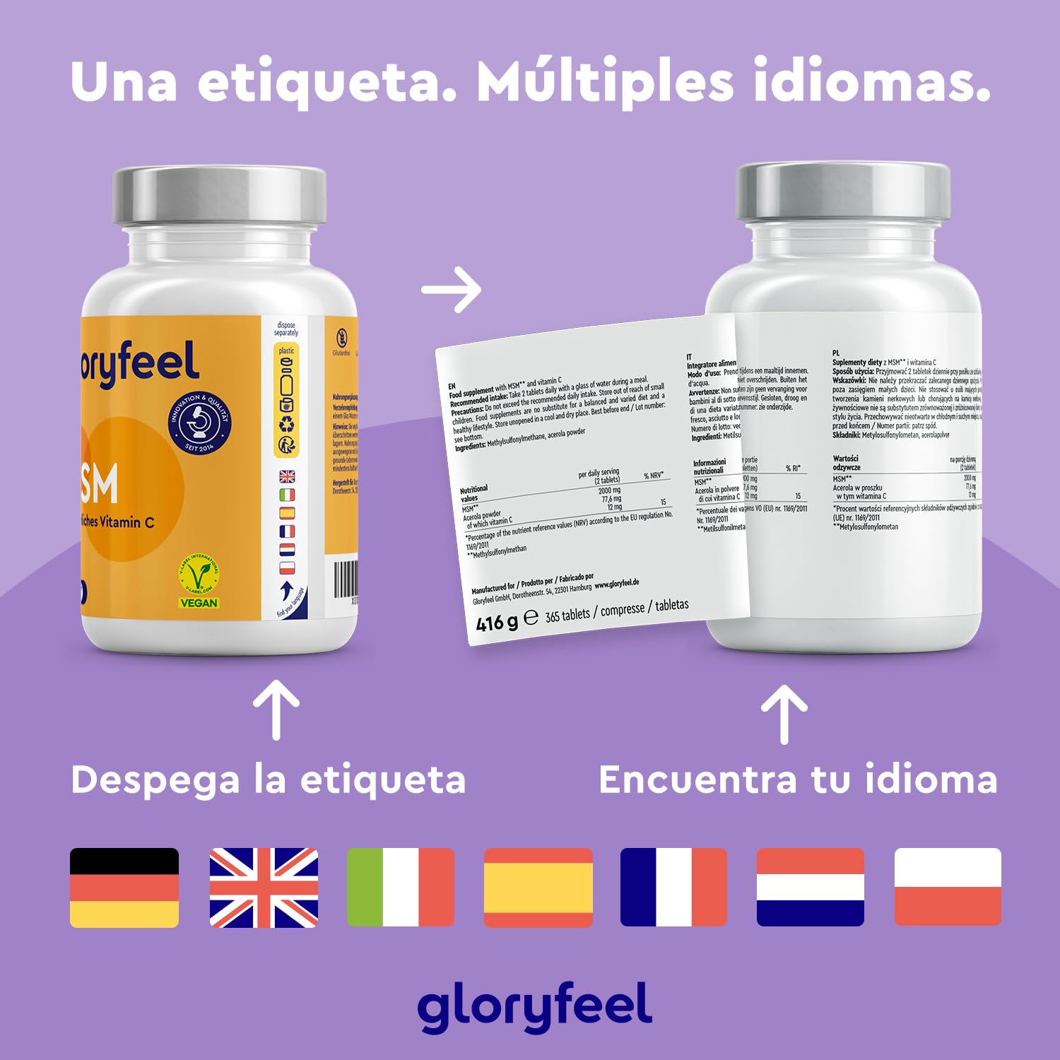 MSM 2000mg + Vitamina C Natural - 365 Tabletas de alta dosificación - Para huesos, articulaciones, piel y sistema inmunitario* - Metilsulfonilmetano vegano - Probado en laboratorio, sin aditivos