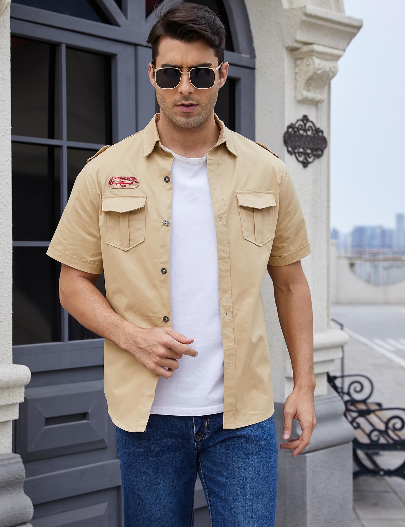 Gihuo - Camisa táctica militar de manga corta para hombre, para trabajo, aire libre, senderismo, camping, caza, pesca