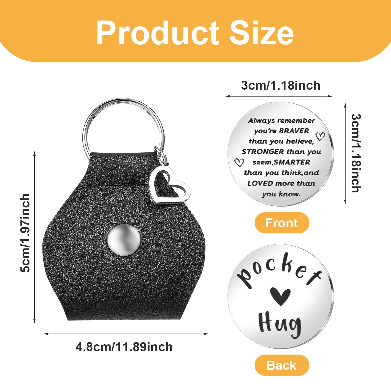 Mabor Pocket Hug Token Little Pocket Hug Coin Stainless Steel Pocket Hug with Leather Case Keychain Double Sided Coin Thoughtful Long Distance Relationship Gifts for Friends